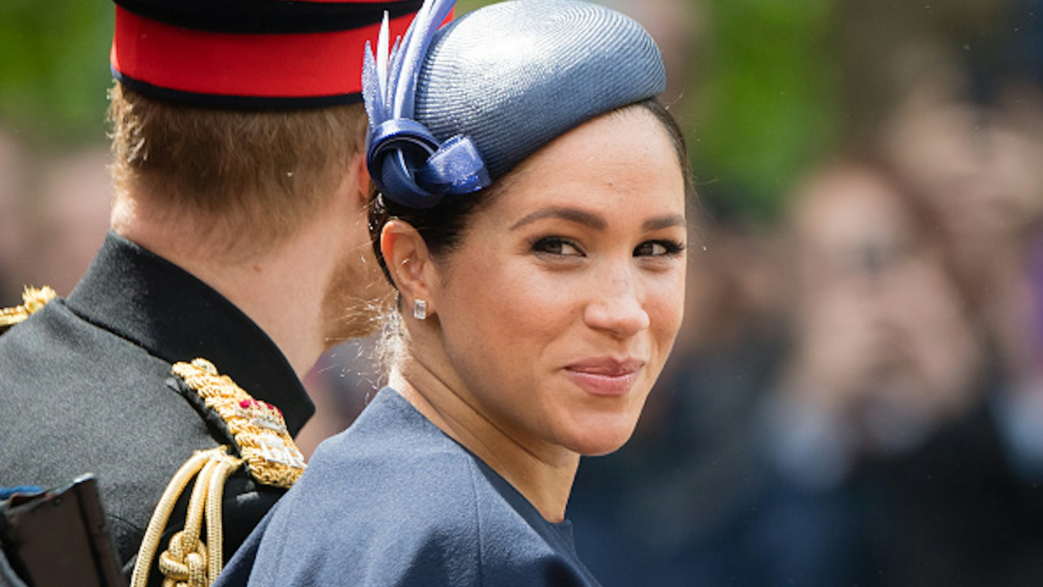 LONDON, ENGLAND - JUNE 08: Meghan, Duchess of Sussex rides by carriage down the Mall during Trooping The Colour, the Queen's annual birthday parade, on June 08, 2019 in London, England. (Photo by Samir Hussein/Samir Hussein/WireImage)