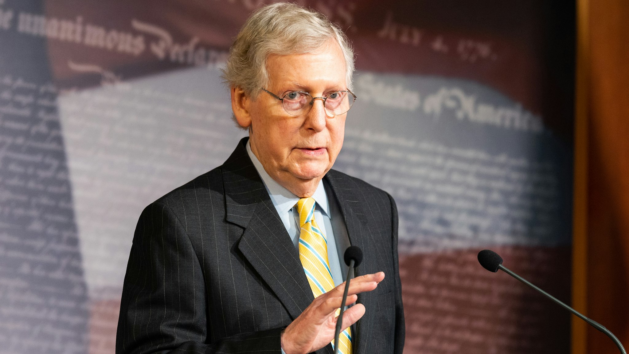 WASHINGTON, D C , UNITED STATES - 2019/06/27: Senate Majority Leader Mitch McConnell (R-KY) speaking at a press conference at the US Capitol in Washington, DC.