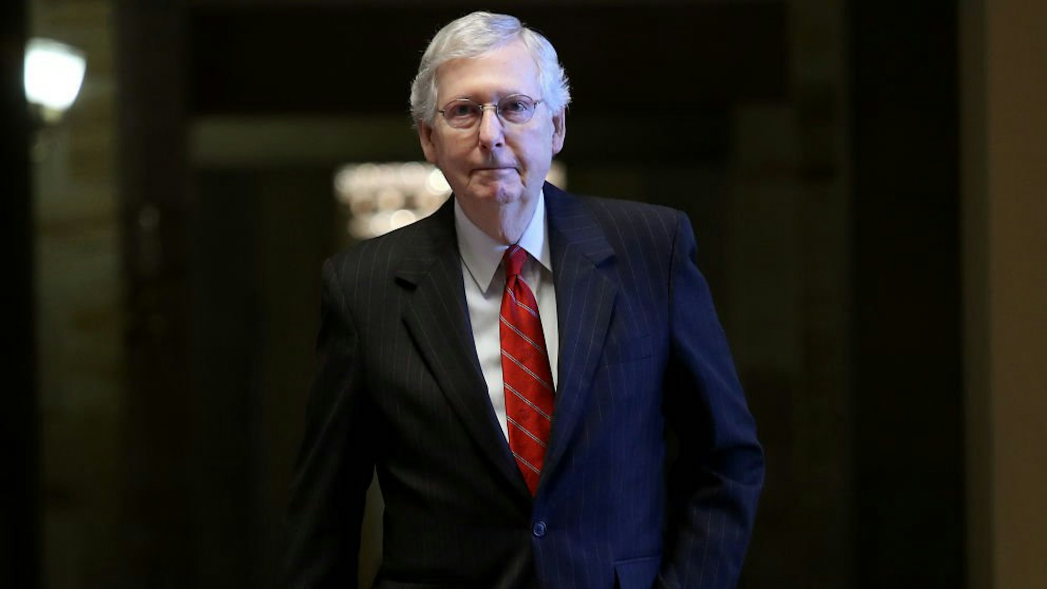 Senate Majority Leader Mitch McConnell (R-KY) walks to a series of votes at the U.S. Capitol August 1, 2019 in Washington, DC.