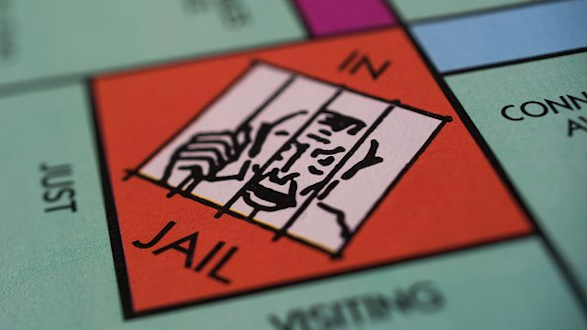 The "Jail" square is seen on a Hasbro Inc. Monopoly board game arranged for a photograph taken with a tilt-shift lens in Oradell, New Jersey, U.S., on Sunday, June 28, 2015.
