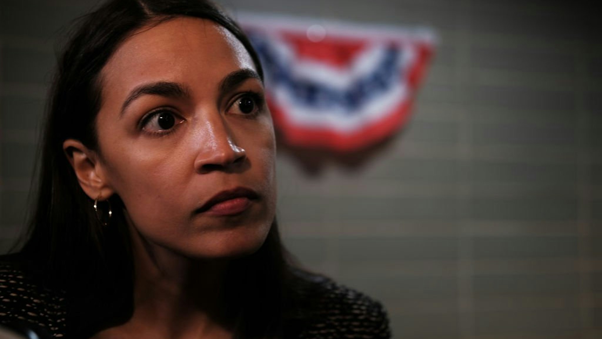 Alexandria Ocasio-Cortez (D-NY) speaks to the media after a public housing town hall at a New York City Housing Authority