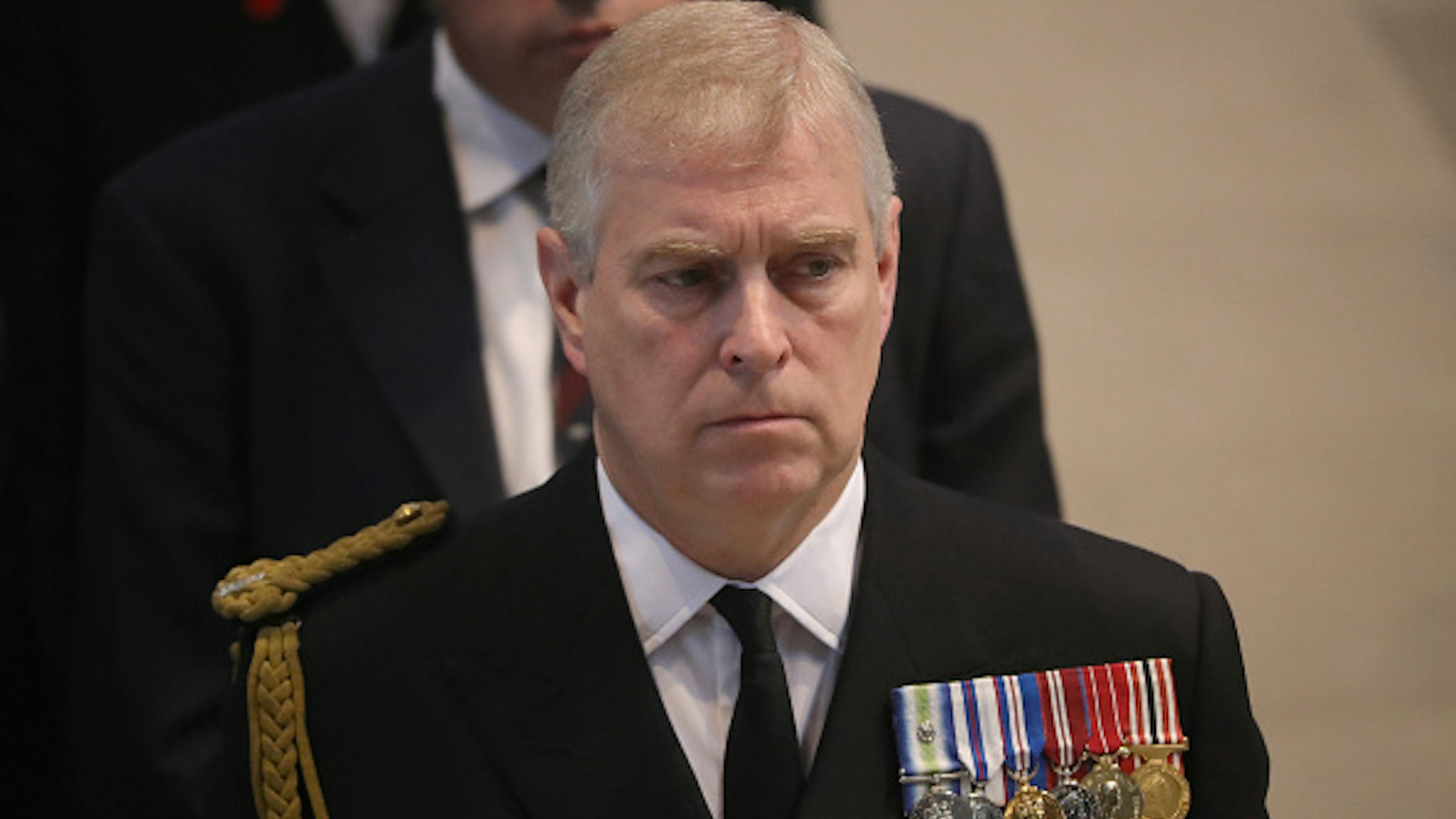MANCHESTER, ENGLAND - JULY 01: Prince Andrew, Duke of York, attends a commemoration service at Manchester Cathedral marking the 100th anniversary since the start of the Battle of the Somme. July 1, 2016 in Manchester, England. Services are being held across Britain and the world to remember those who died in the Battle of the Somme which began 100 years ago on July 1st 1916. Armies of British and French soldiers fought against the German Empire leading to over one million lives being lost.
