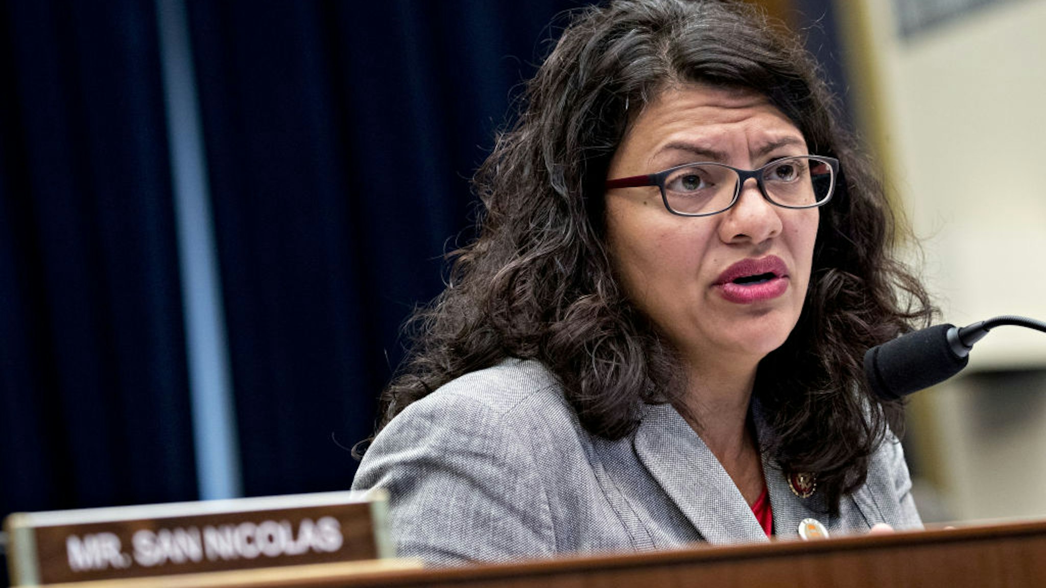 Rashida Tlaib questions Jerome Powell during a House Financial Services Committee hearing