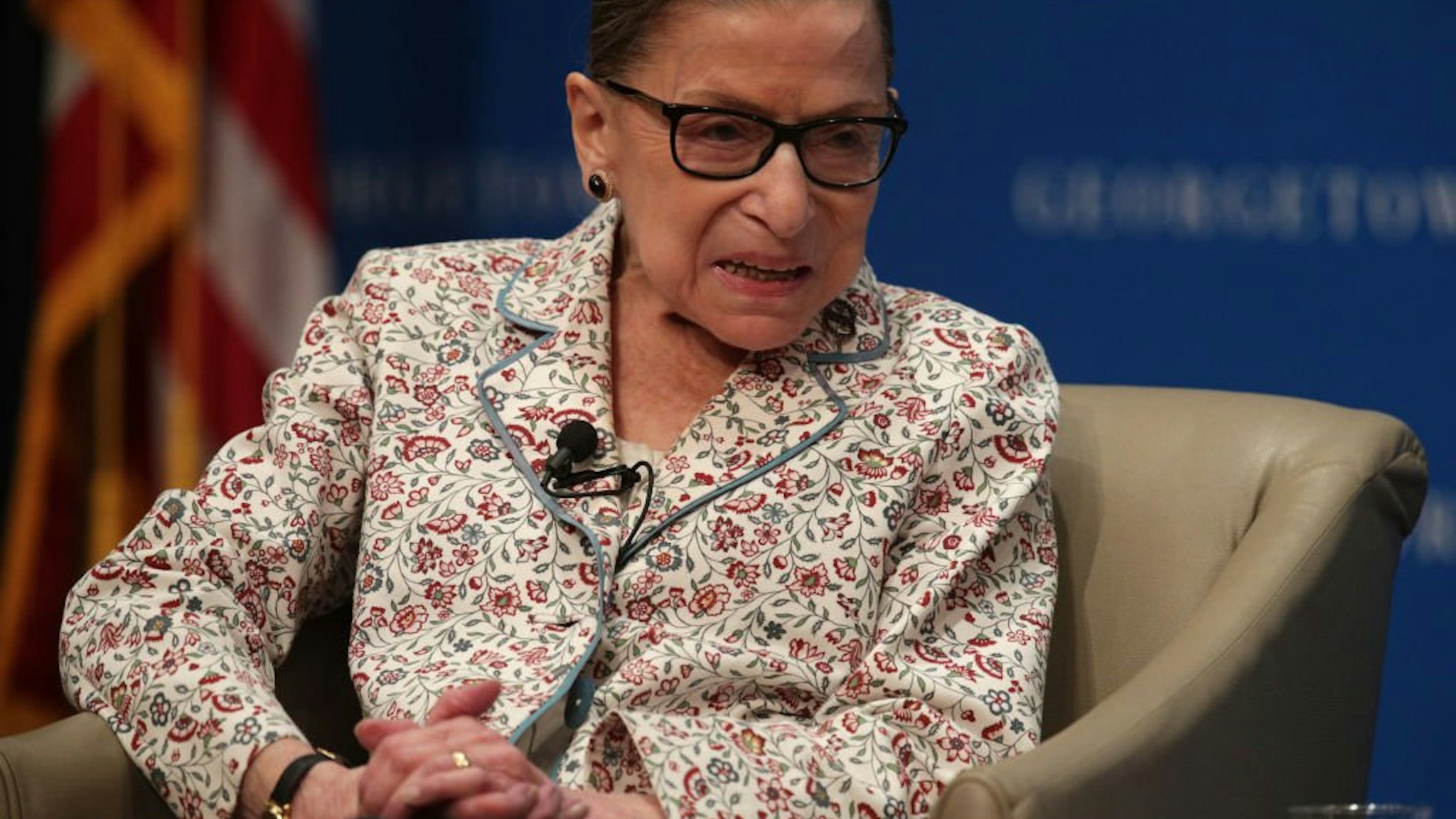 Justice Ruth Bader Ginsburg participates in a discussion at Georgetown University Law Center