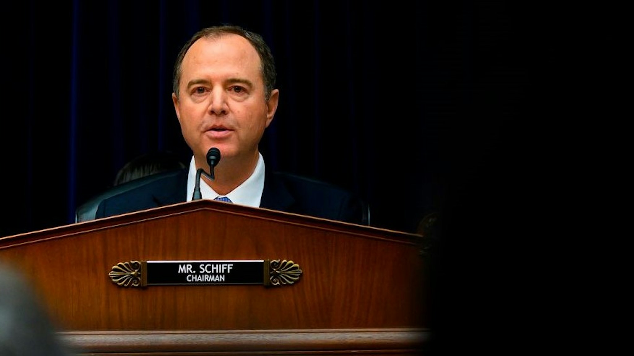 Committe Chairman Adam Schiff, Democrat of California, listens to testimony from Acting Director of National Intelligence Joseph Maguire at the House Permanent Select Committee on Intelligence on September 26, 2019, in Washington, DC