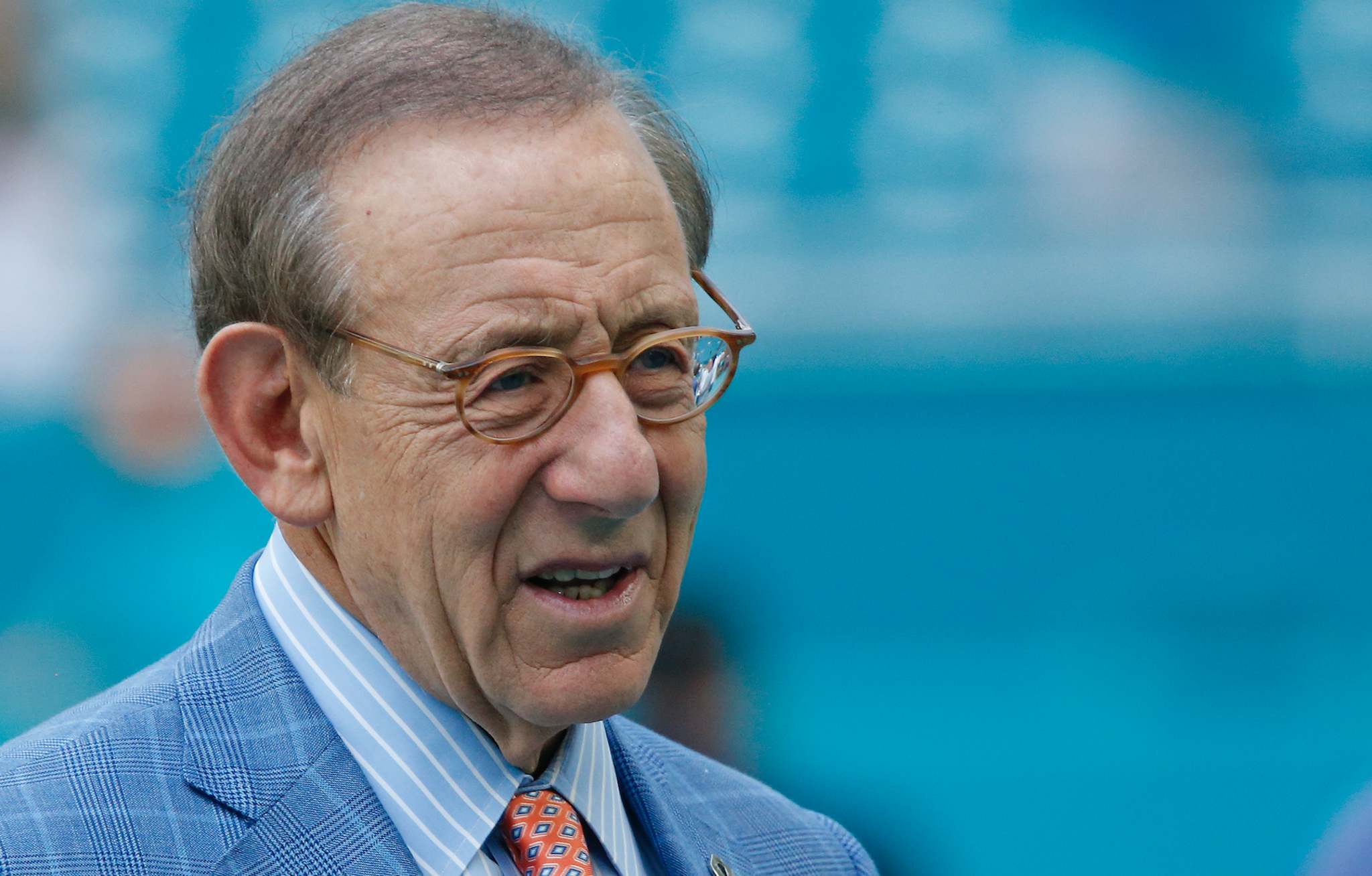 Chairman of the Board/Managing General Partner Stephen M. Ross of the Miami Dolphins watches the team warm up prior to the NFL game against the New York Jets on November 4, 2018 at Hard Rock Stadium in Miami Gardens, Florida. The Dolphins defeated the Jet