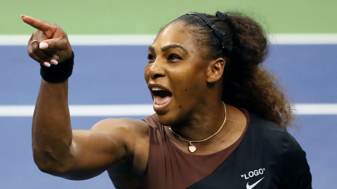 NEW YORK, NY - SEPTEMBER 08: Serena Williams of the United States argues with umpire Carlos Ramos during her Women's Singles finals match against Naomi Osaka of Japan on Day Thirteen of the 2018 US Open at the USTA Billie Jean King National Tennis Center