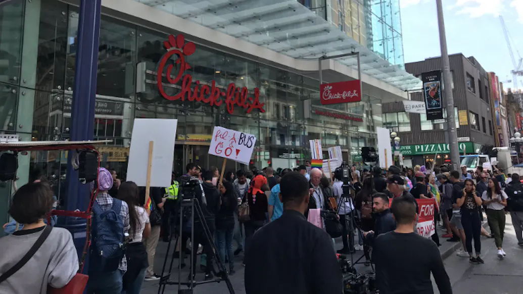 Chick-Fil-A Is Welcomed To Toronto With Both Long Lines And Loud Protesters
