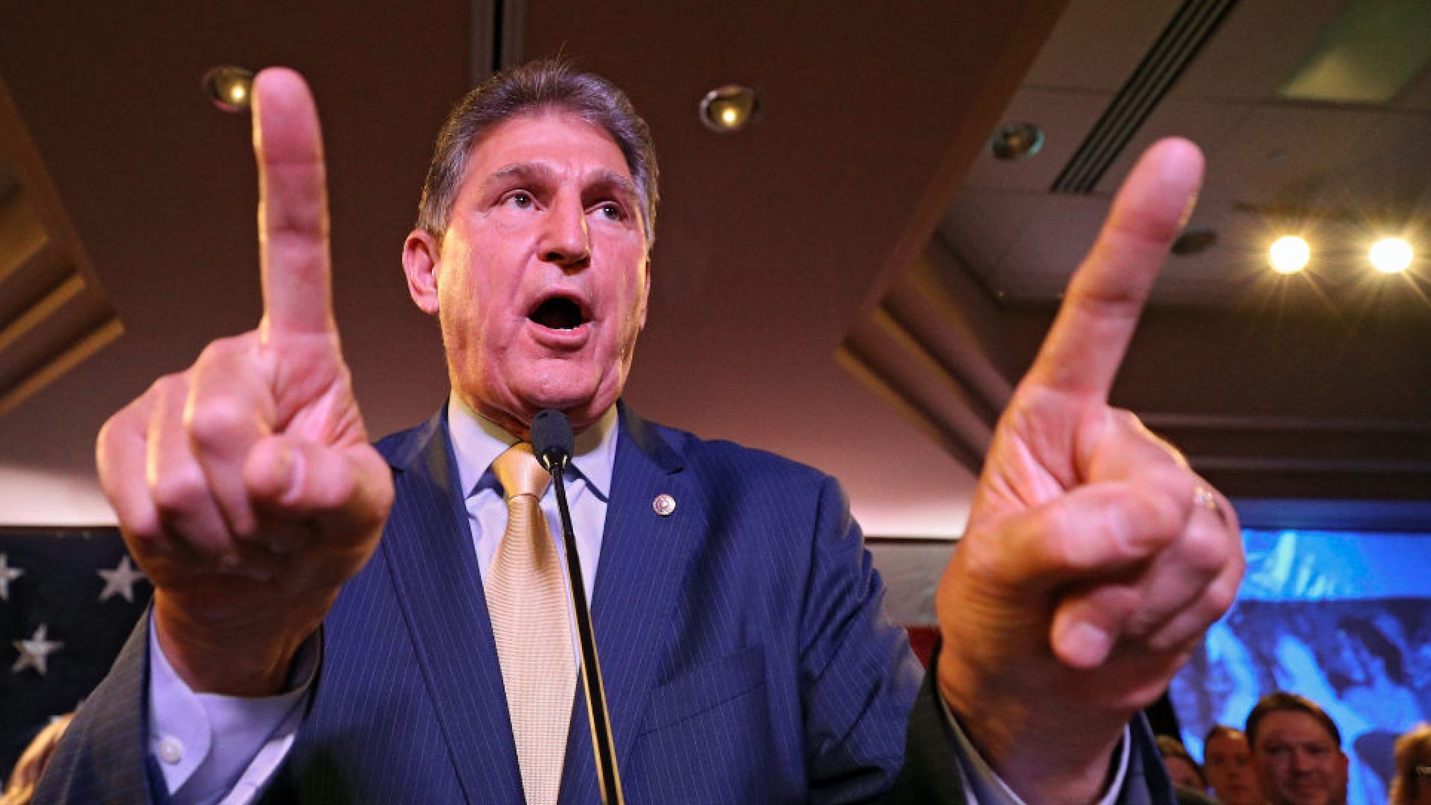 CHARLESTON, WV - NOVEMBER 06: Sen. Joe Manchin (D-WV) celebrates at his election day victory party at the Embassy Suites on November 6, 2018 in Charleston, West Virginia. Manchin won his second full Senate term after he defeated West Virginia Republican S