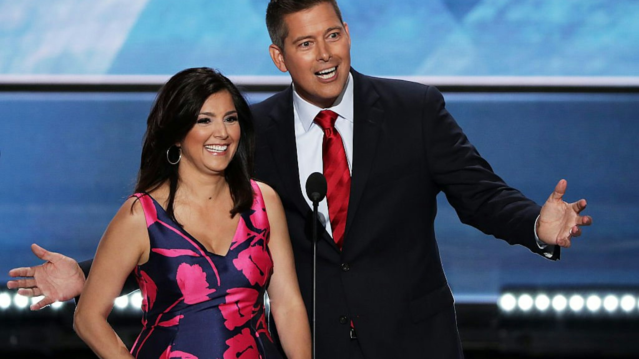 Sean Duffy along with his wife Rachel Campos-Duffy deliver a speech on the first day of the Republican National Convention