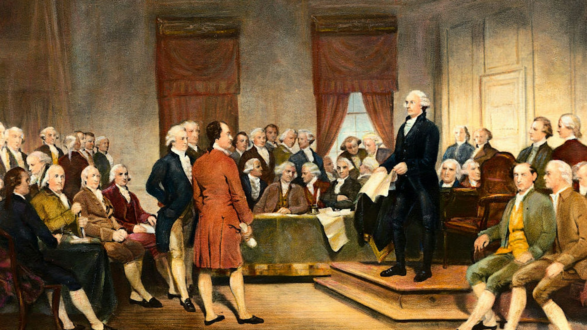 (Original Caption) The signing of the United States Constitution in 1787. Undated painting by Stearns.