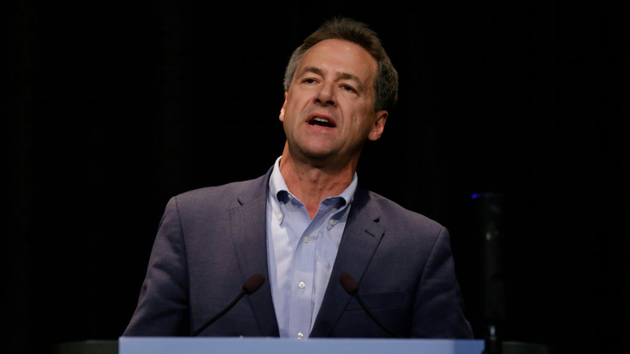 Steve Bullock speaks at the Iowa Federation Labor Convention on August 21, 2019 in Altoona, Iowa