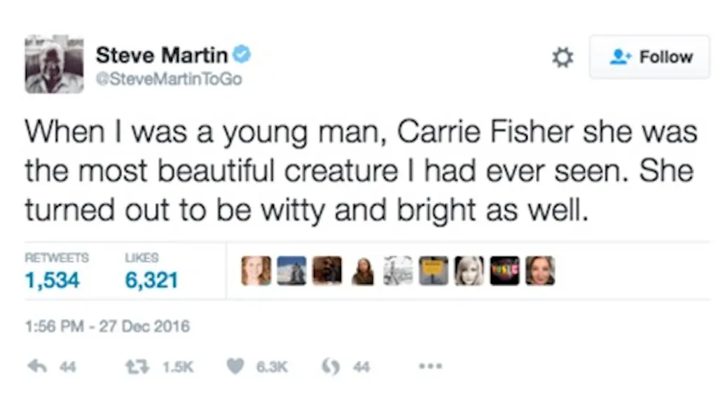 Perpetually Offended Feminists Shame Steve Martin For Sweet Tweet About Carrie Fisher