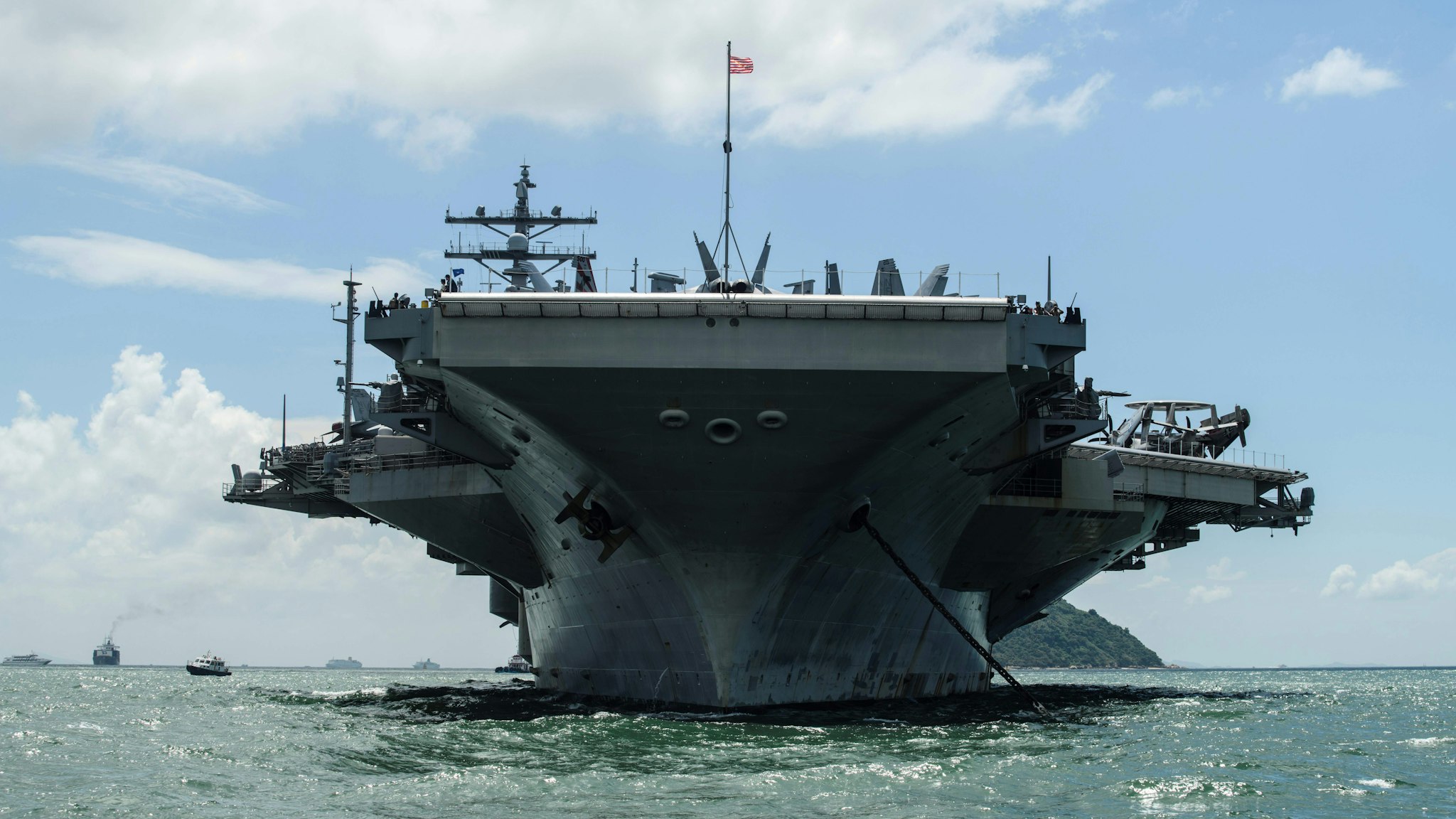 The USS Ronald Reagan (CVN-76) aircraft carrier is seen during a port visit in Hong Kong on October 2, 2017.