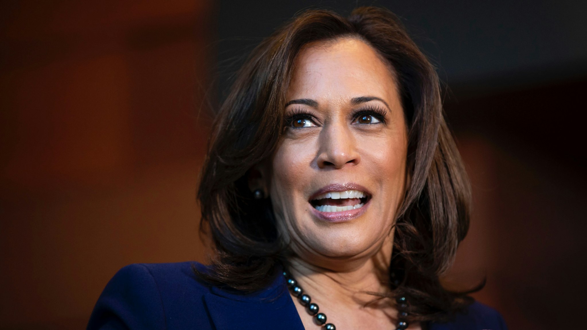 Sen. Kamala Harris (D-CA) speaks to reporters after announcing her candidacy for President of the United States, at Howard University, her alma mater, on January 21, 2019 in Washington, DC.