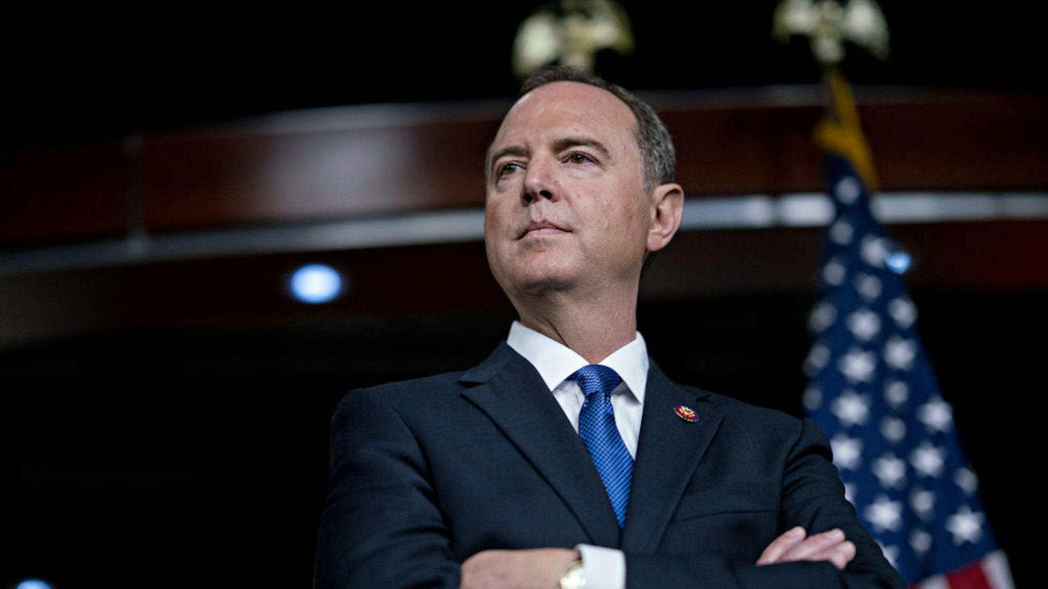 Representative Adam Schiff, a Democrat from California and chairman of the House Intelligence Committee, listens during a news conference on Capitol Hill in Washington, D.C., U.S., on Wednesday, Oct. 2, 2019. Three House committee chairmen threatened on Wednesday to subpoena the White House if it fails to adhere by Friday to document requests related to allegations that President Donald Trump pressured Ukraine into investigating one of his leading political rivals. Photographer: Andrew Harrer/Bloomberg