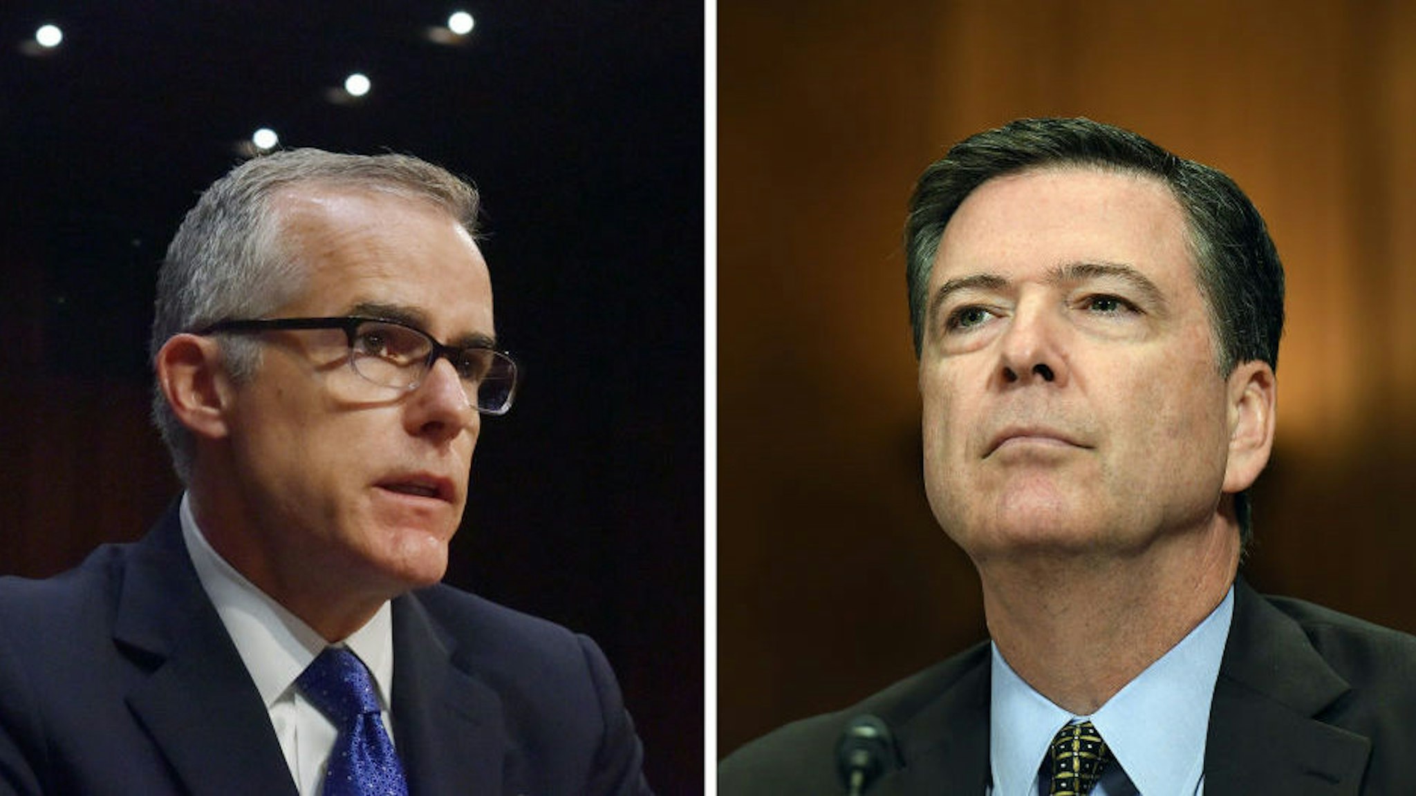 Andrew McCabe, left, and James Comey. (Photos by Jahi Chikwendiu/The Washington Post via Getty Images; Matt McClain/The Washington Post via Getty Images)