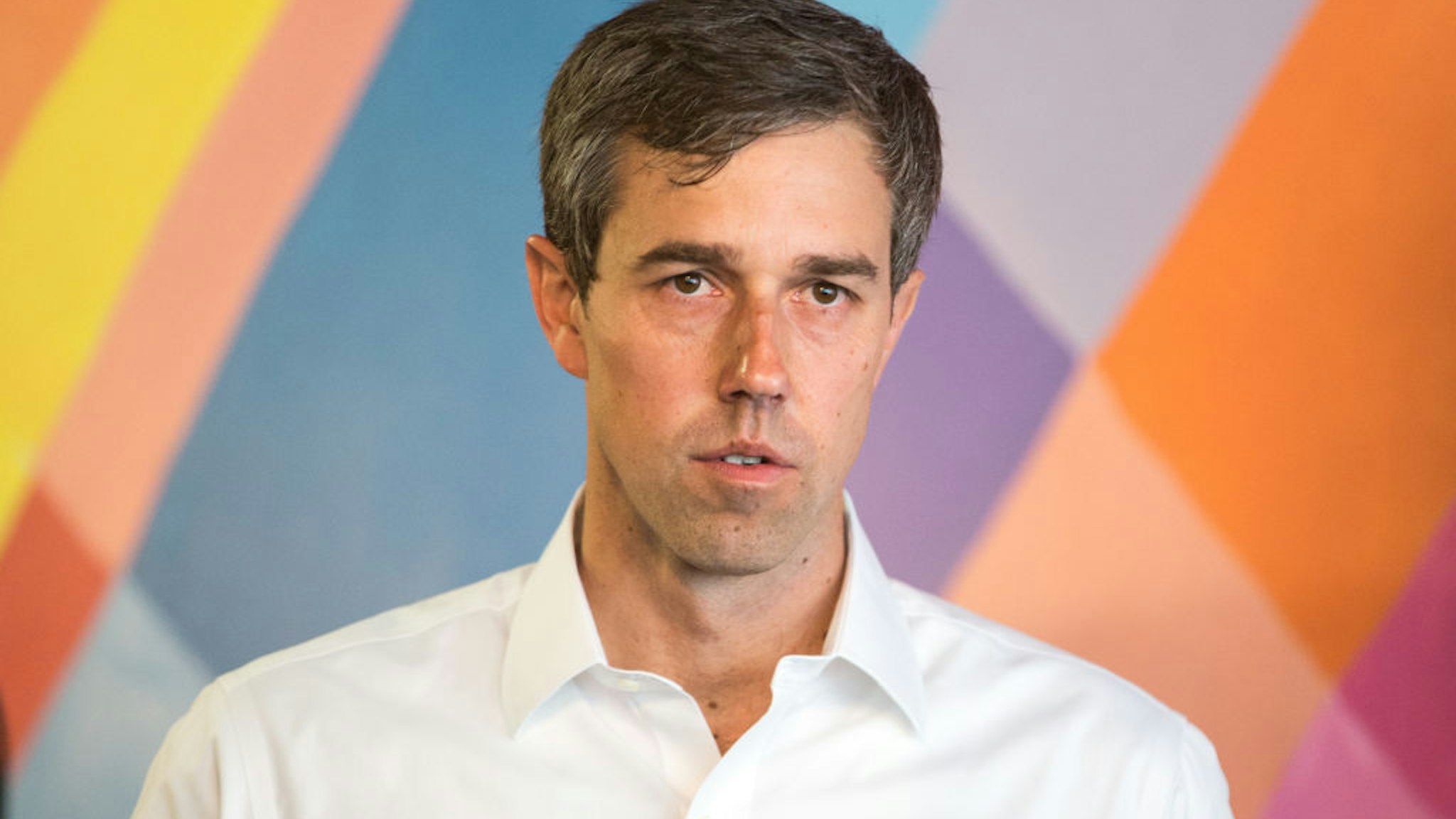 Beto O'Rourke speaks during a campaign stop at a cafe on April 19, 2019