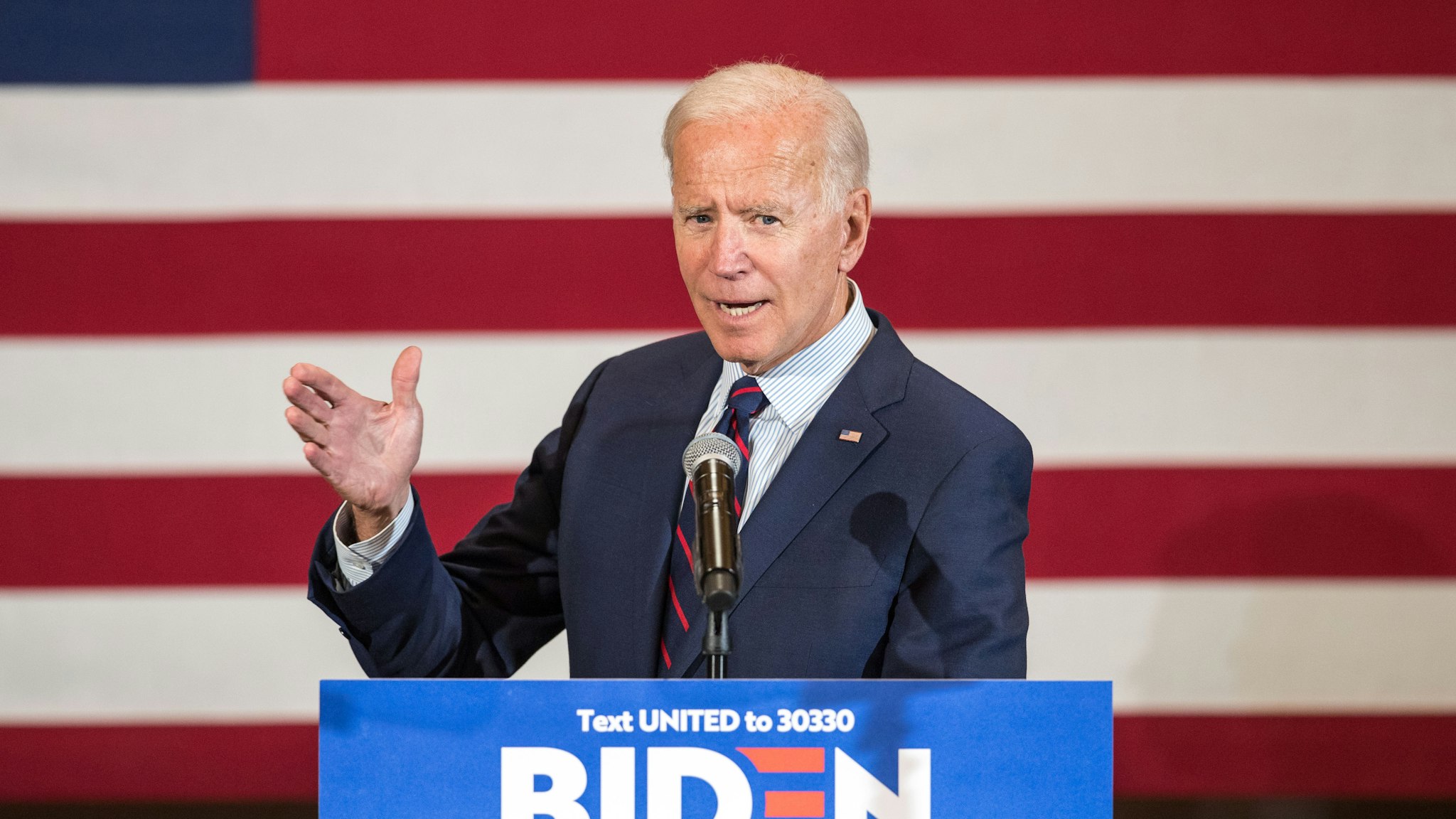 Democratic presidential candidate, former Vice President Joe Biden speaks during a campaign event on October 9, 2019 in Manchester, New Hampshire. For the first time, Biden has publicly called for President Trump to be impeached.