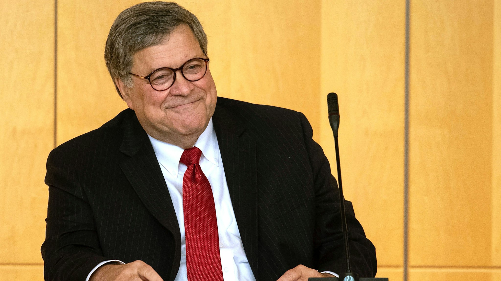 US Attorney General William Barr speaks at the Securities and Exchange Commission's Criminal Coordination Conference in Washington, DC, on October 3, 2019