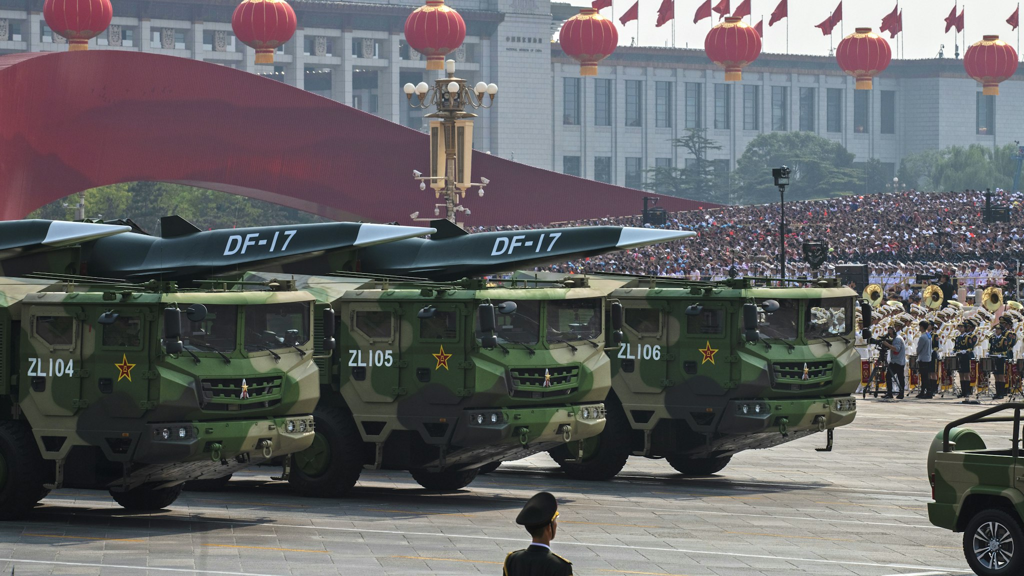 Chinese rocket launchers are seen at a parade to celebrate the 70th Anniversary of the founding of the People's Republic of China in 1949 , at Tiananmen Square on October 1, 2019 in Beijing, China.