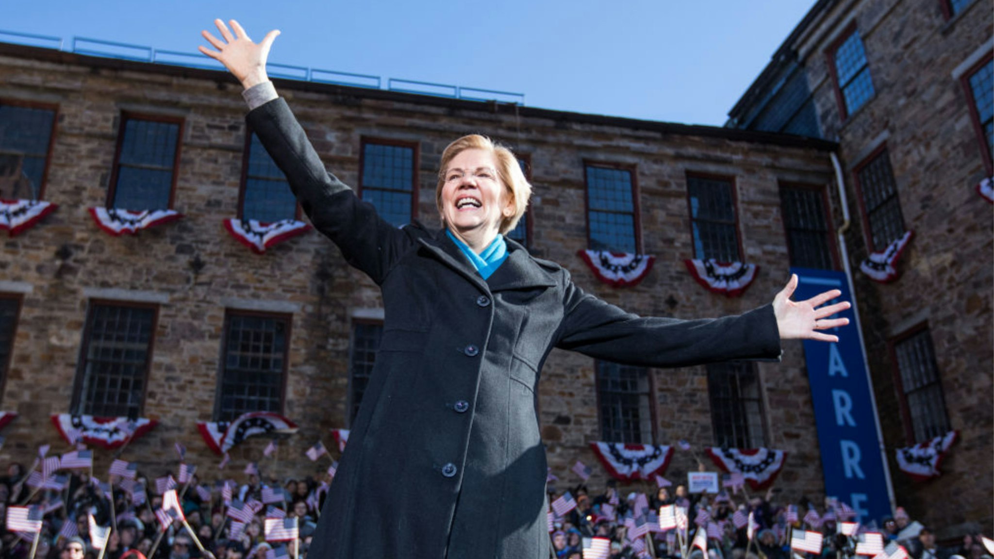 Sen. Elizabeth Warren (D-MA), announces her official bid for President on February 9, 2019 in Lawrence, Massachusetts.