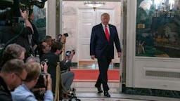 President Trump U.S. President Donald Trump enters the Diplomatic Reception Room of the White House to make a statement October 27, 2019 in Washington, DC. President Trump announced that ISIS leader Abu Bakr al-Baghdadi has been killed in a military operation in northwest Syria. (Photo by Tasos Katopodis/Getty Images)