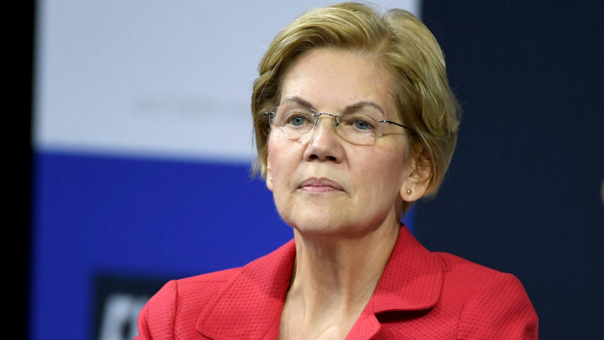 Sen. Elizabeth Warren listens to a question from an audience member during the 2020 Gun Safety Forum