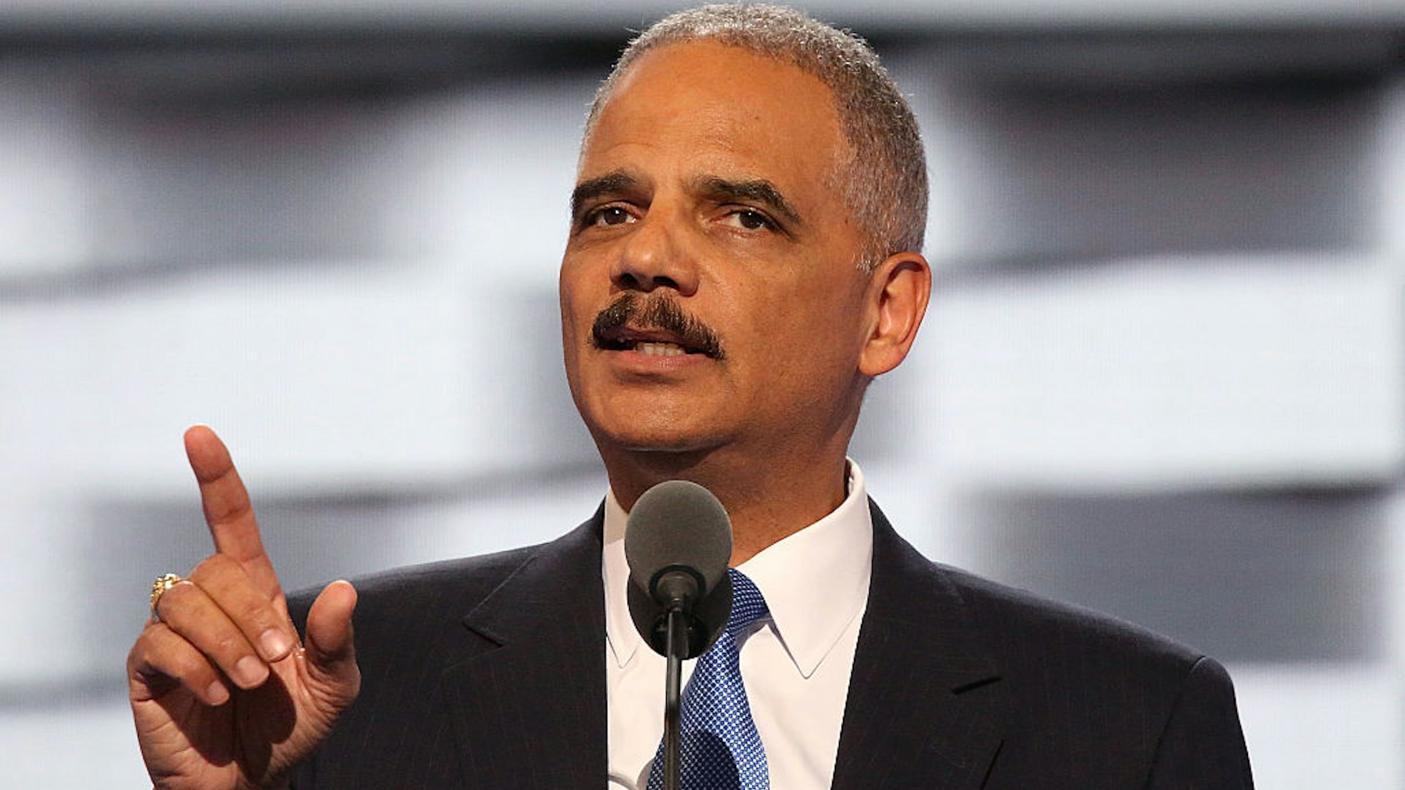 Former U.S. Attorney General Eric Holder delivers remarks at the 2016 Democratic National Convention