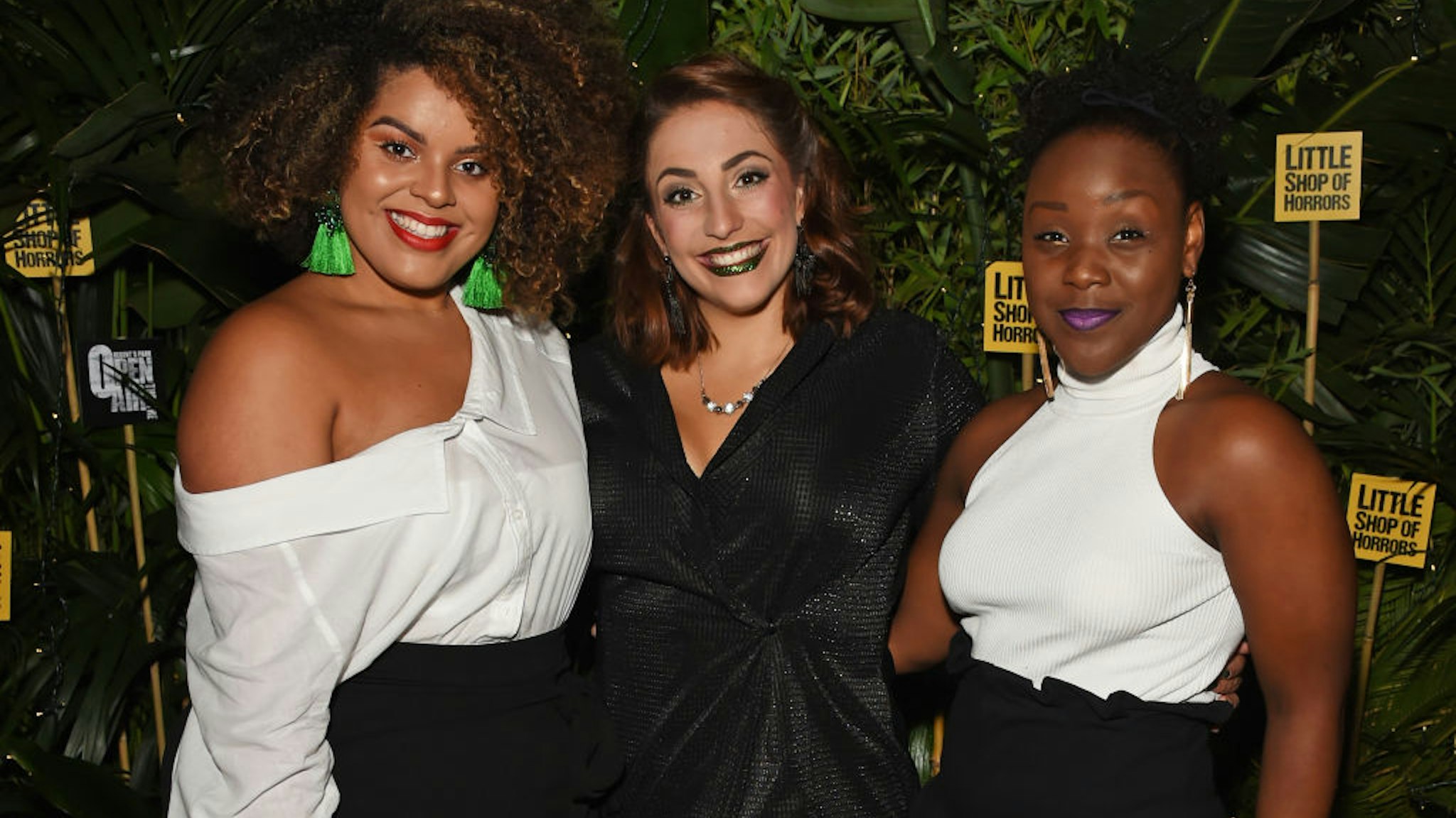 (L to R) Cast members Renee Lamb, Christina Modestou and Seyi Omooba attend the press night after party for "Little Shop Of Horrors" at Regent's Park Open Air Theatre on August 10, 2018 in London, England.
