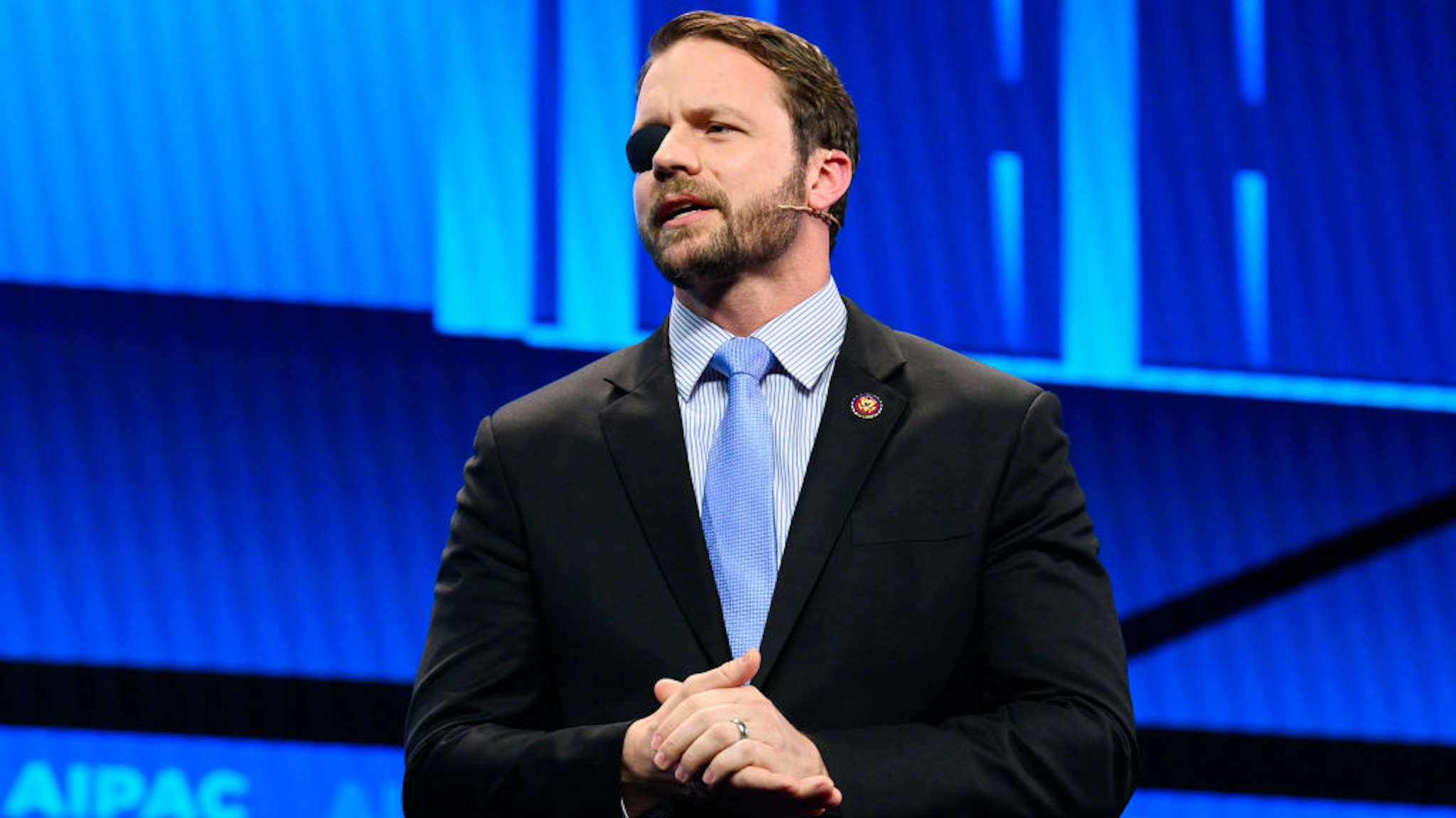 U.S. Representative Dan Crenshaw (R-TX) seen speaking during the American Israel Public Affairs Committee (AIPAC) Policy Conference in Washington, DC.