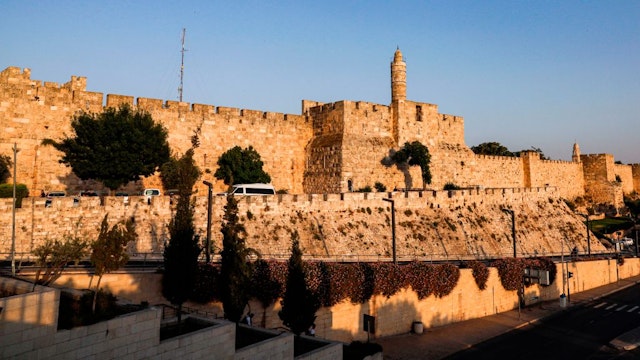 This picture taken on June 11, 2019 shows a view of the Tower of David and the Old City walls of Jerusalem.