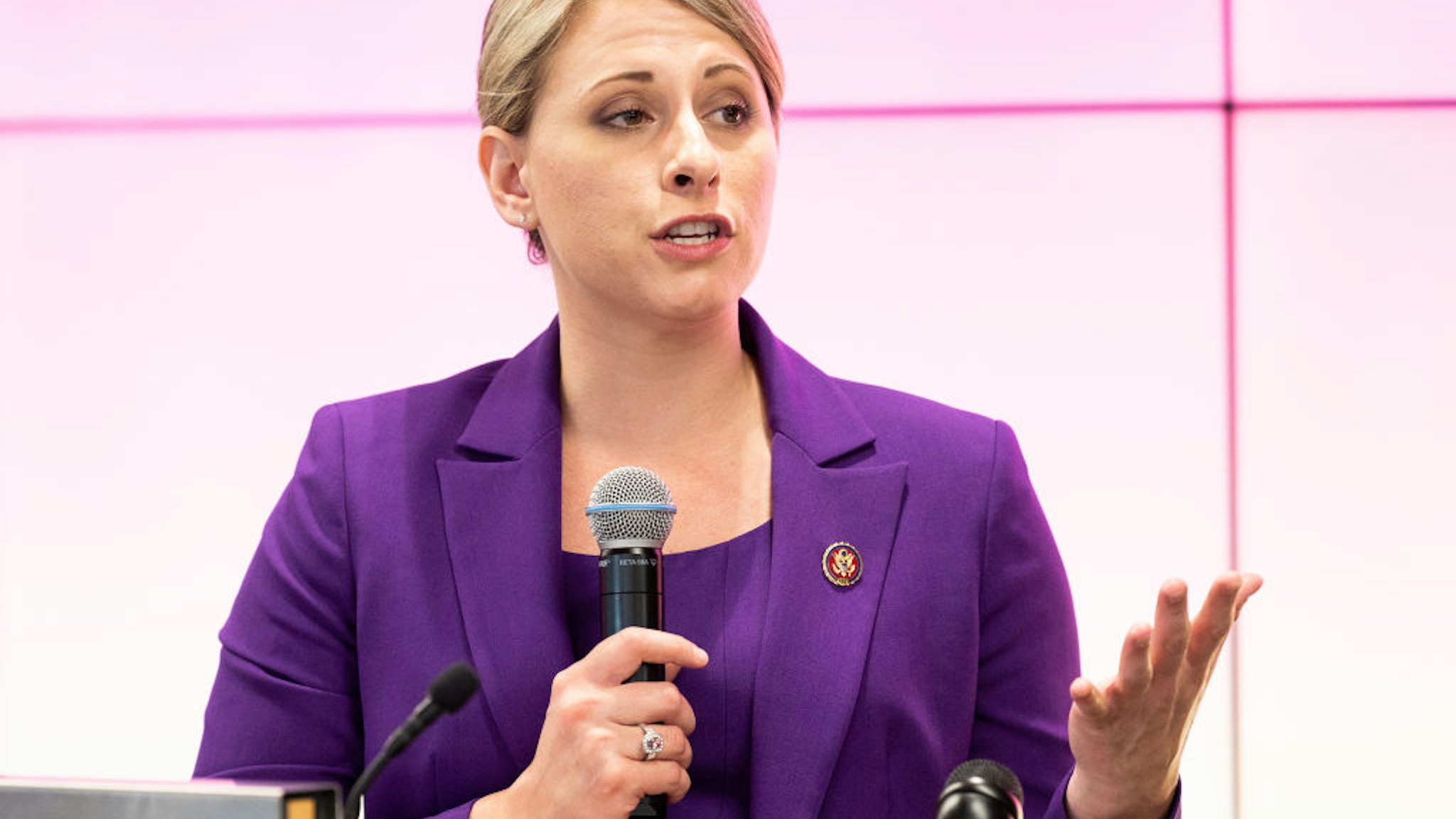 WASHINGTON, D C , UNITED STATES - 2019/06/24: U.S. Representative Katie Hill (D-CA) speaking at the Ignite Young Women Run D.C. Conference in Washington, DC.