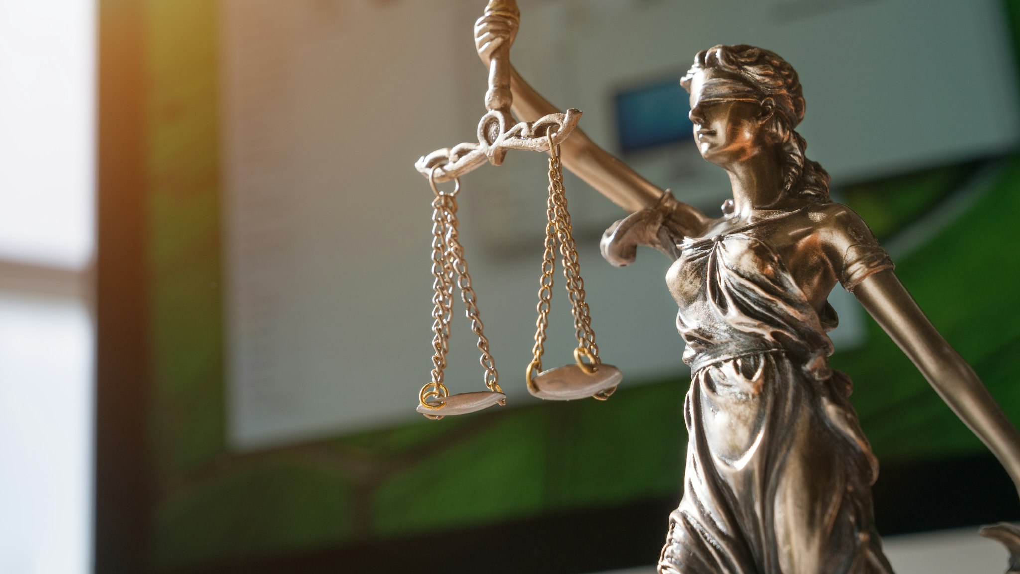 Close-Up Of Lady Justice Statue - stock photo