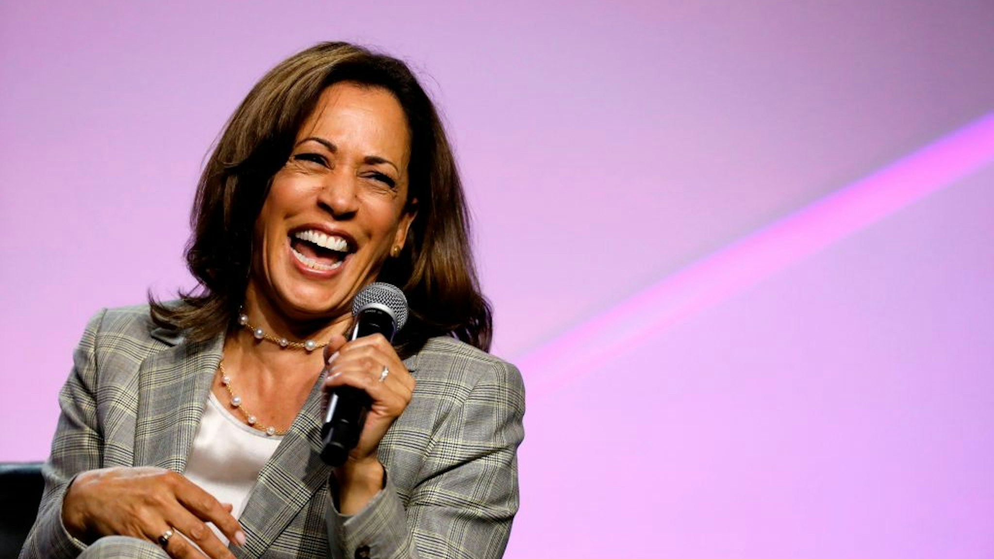 Democratic presidential hopeful Kamala Harris addresses the Presidential Forum at the NAACP's 110th National Convention at Cobo Center on July 24, 2019, in Detroit, Michigan.