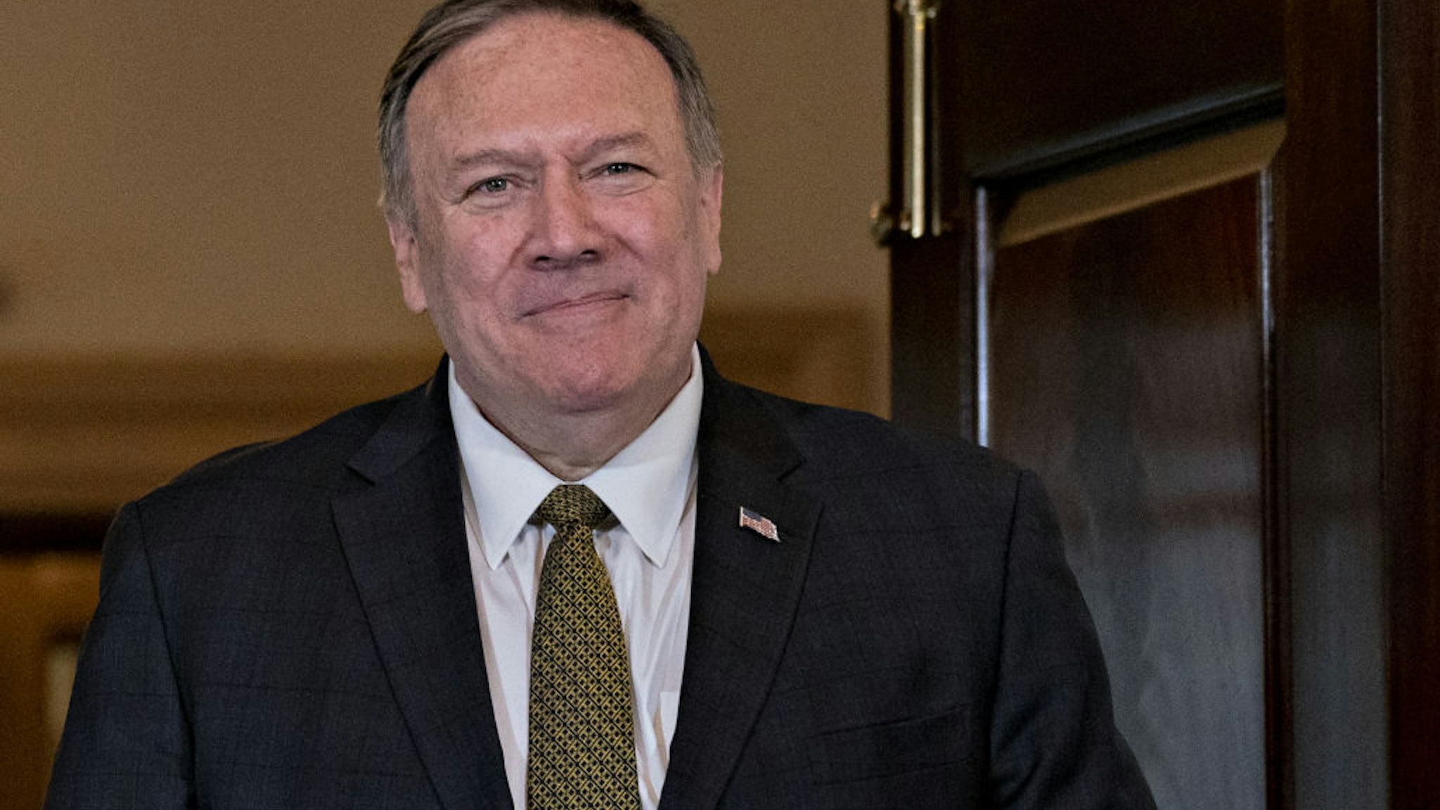 Mike Pompeo, U.S. secretary of state, arrives for a photo opportunity with Urmas Reinsalu, Estonia's foreign minister, not pictured, at the State Department in Washington, D.C., U.S., on Tuesday, Oct. 8, 2019.