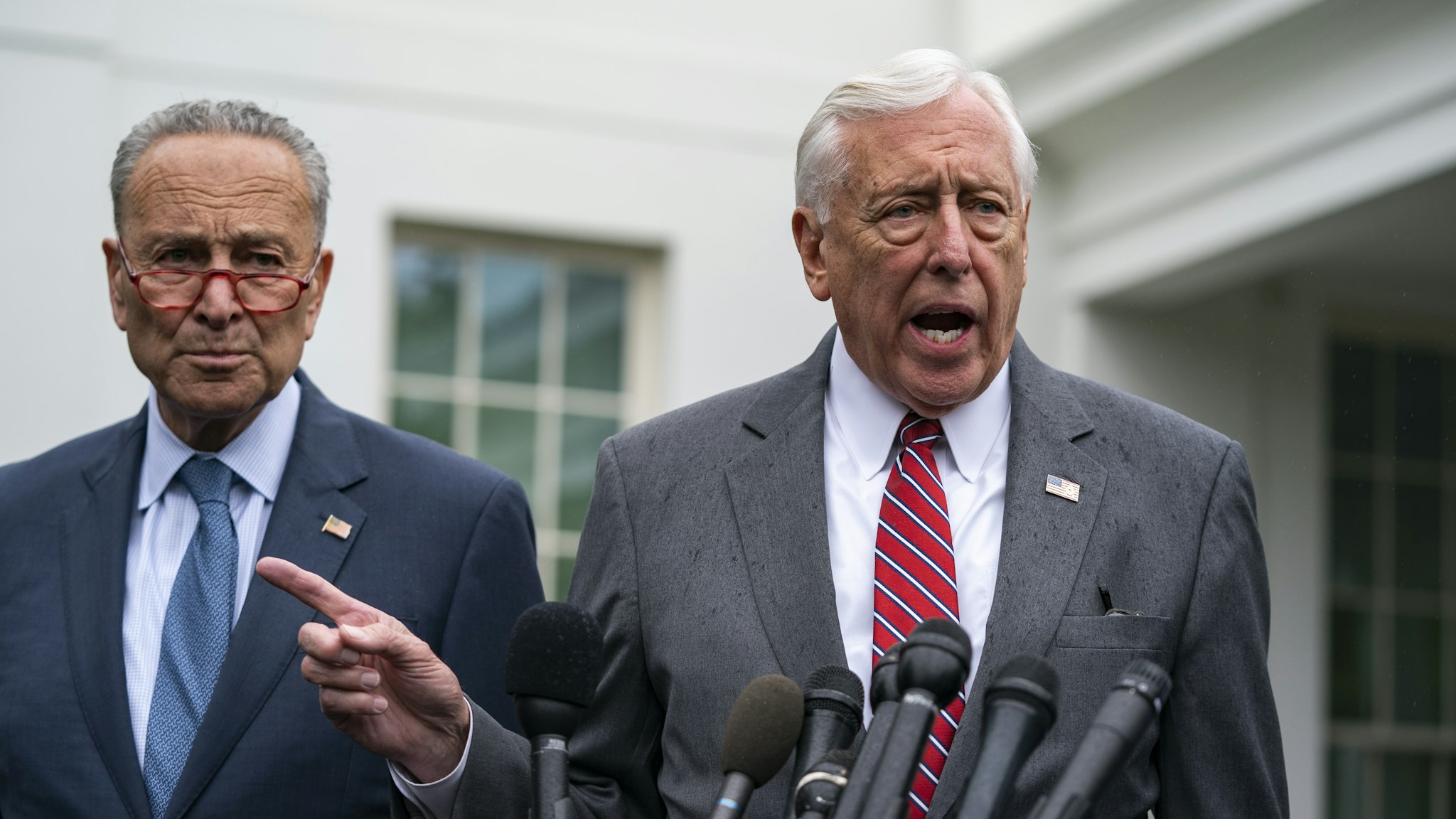 U.S. House Majority Leader Steny Hoyer, a Democrat from Maryland, speaks to members of the media following a meeting at the White House in Washington, D.C., U.S., on Wednesday, Oct. 16, 2019. A White House meeting between President Donald Trump and congressional leaders to discuss the situation with Turkey and Syria broke up amid insults and arguments, Democratic leaders said. Photographer: Alex Edelman/Bloomberg via Getty Images