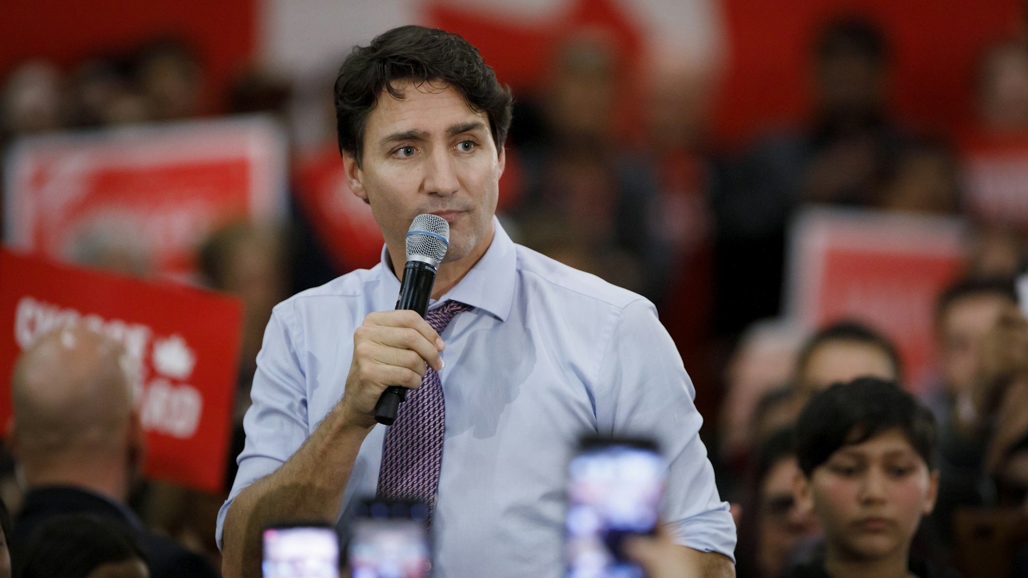 VAUGHAN, ON - OCTOBER 18: Liberal Leader and Canadian Prime Minister Justin Trudeau speaks to a room of supporters as he takes part in a campaign rally ahead the federal election, on October 18, 2019 in Vaughan, Canada. Canada will hold elections on October 21. (Photo by Cole Burston/Getty Images)