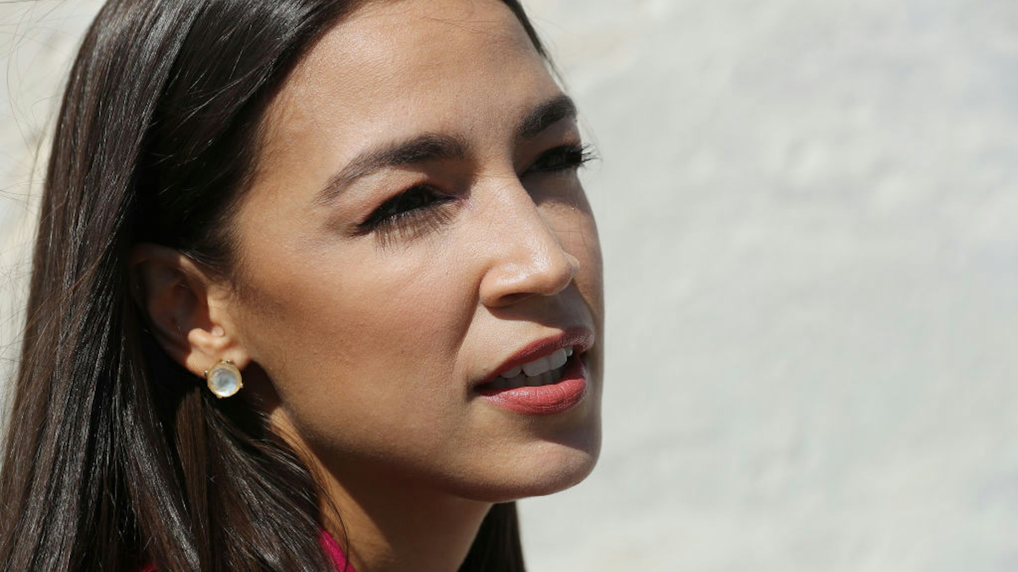 Rep. Alexandria Ocasio-Cortez (D-NY) talks to reporters before heading into the U.S. Capitol Building for final votes before a two-week state work period September 27, 2019 in Washington, DC.