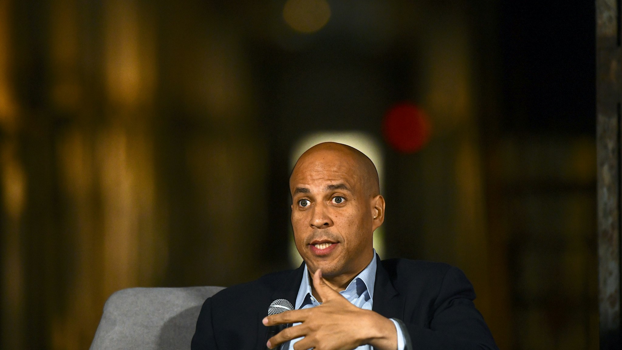 Democratic Presidential candidate, U.S. Senator Cory Booker (D-NJ) speaks during a town hall at the Eastern State Penitentiary on October 28, 2019 in Philadelphia, Pennsylvania. Formerly incarcerated individuals, their families, and others involved with the criminal justice system hosted the town hall with three 2020 Democratic presidential candidates. (Photo by Mark Makela/Getty Images)