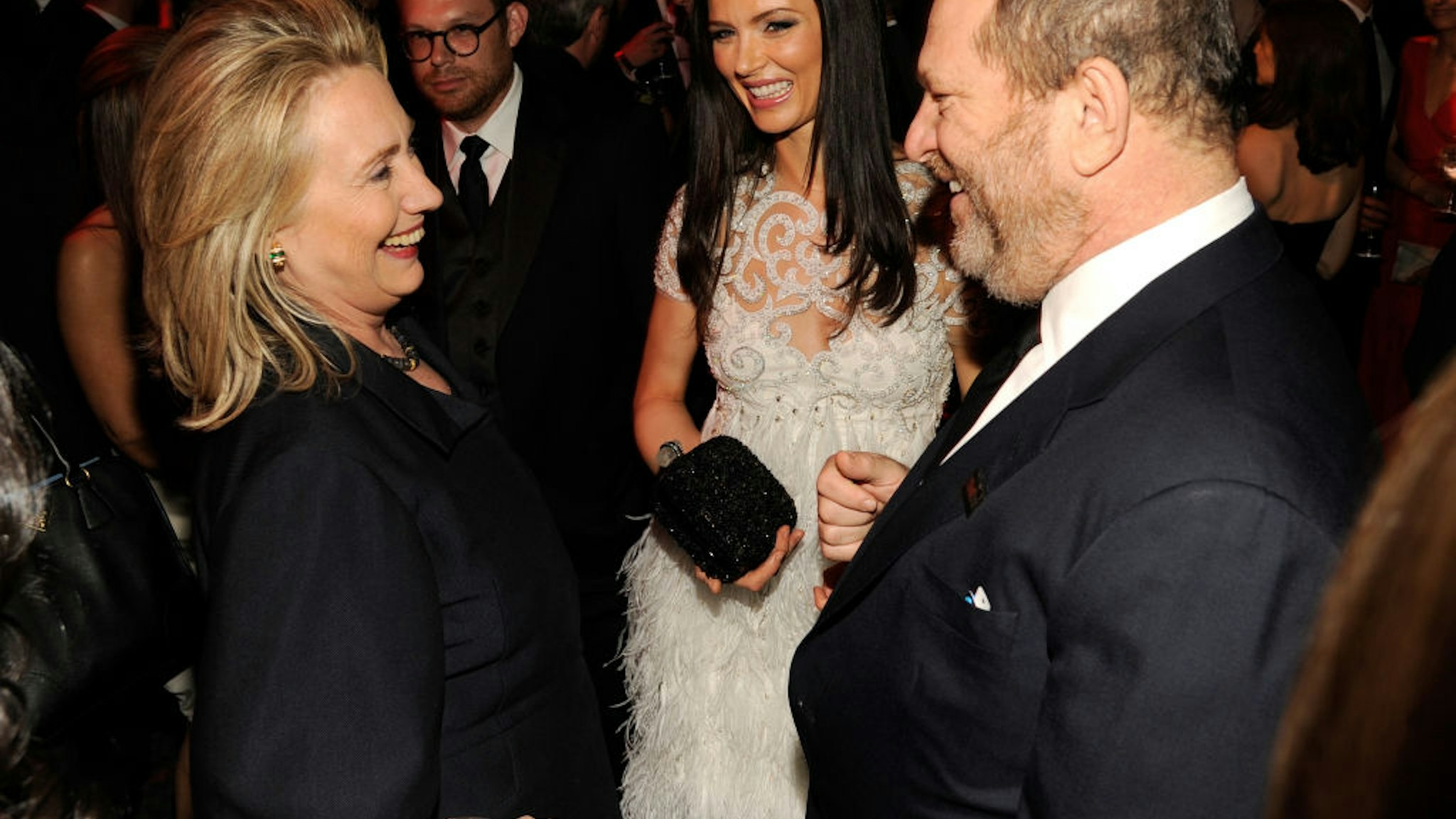 United States Secretary of State Hillary Clinton, Georgina Chapman and Harvey Weinstein attend the TIME 100 Gala celebrating TIME'S 100 Most Infuential People In The World at Jazz at Lincoln Center on April 24, 2012 in New York City.