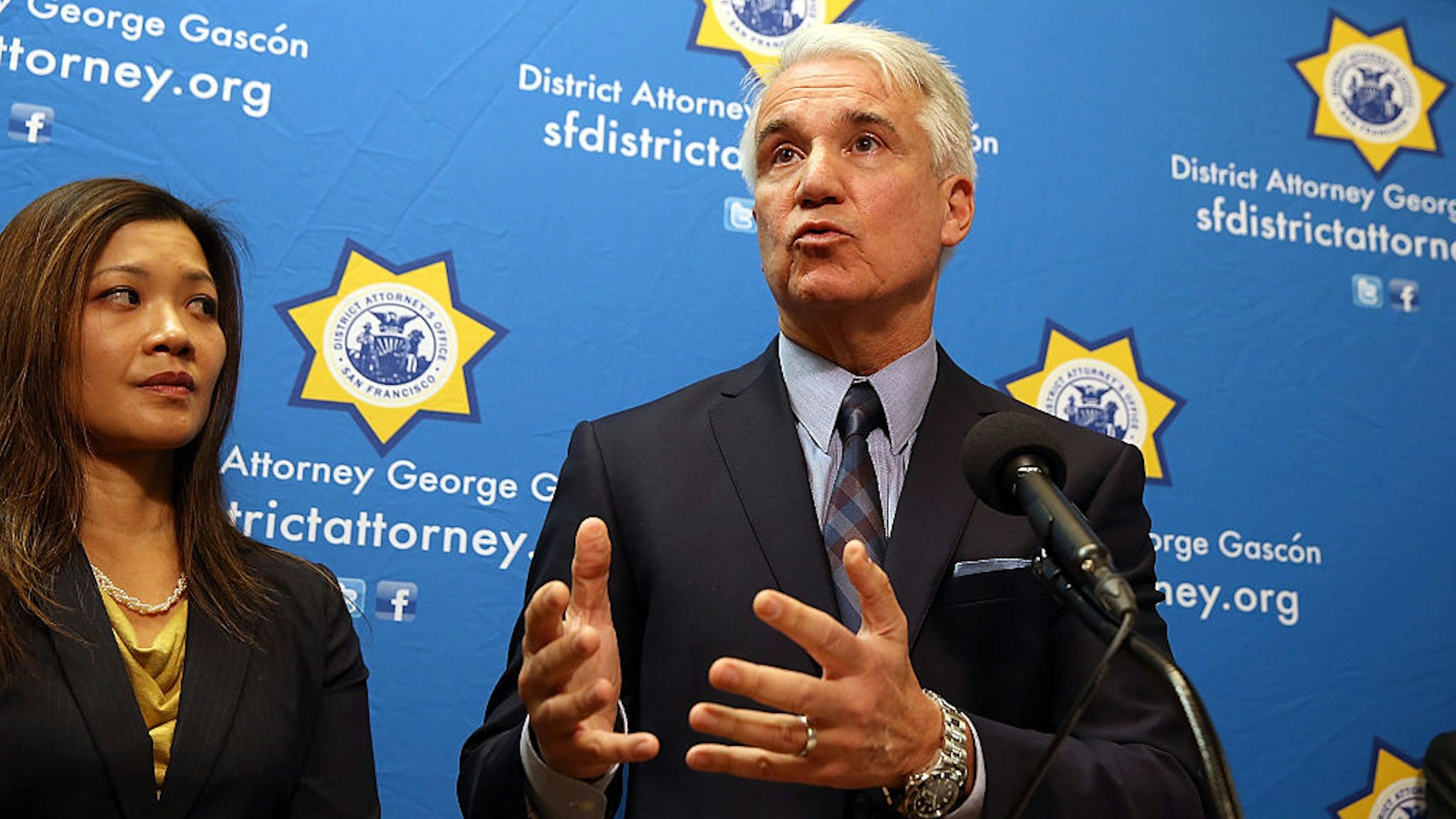 San Francisco district attorney George Gascon speaks during a new conference to announce a civil consumer protection action against rideshare company Uber on December 9, 2014 in San Francisco, California.