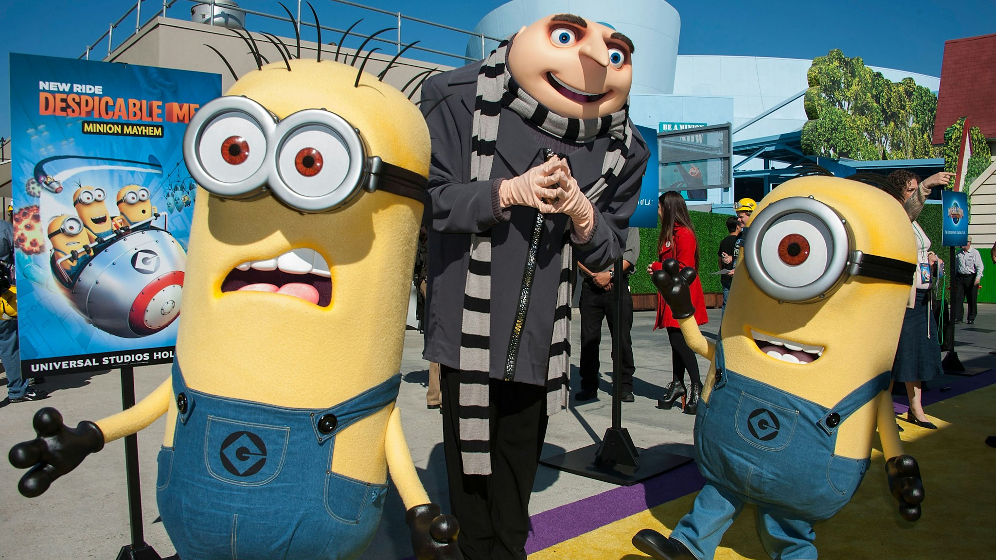 Gru and his Minion attends Universal Studios Hollywood Celebrates The Premiere Of New 3D Ultra HD digital Animation Adventure "Despicable Me Minion Mayhem" at Universal Studios Hollywood on April 11, 2014 in Universal City, California. (Photo by Valerie Macon/Getty Images)