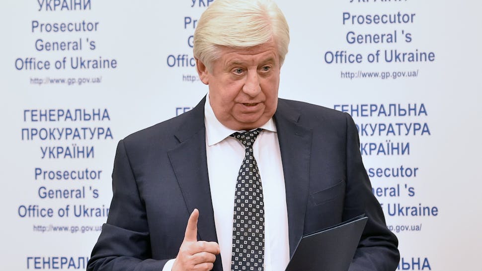 Ukrainian prosecutor general Viktor Shokin holds a press conference in Kiev on the situation in Dnipropetrovsk on November 2, 2015. Guennadi Korban, 45, a businessman close to the former governor of the eastern region of Dnipropetrovsk Igor Kolomoyski was arrested on October 31 as part of a crackdown on corruption and organised crime, authorities said.