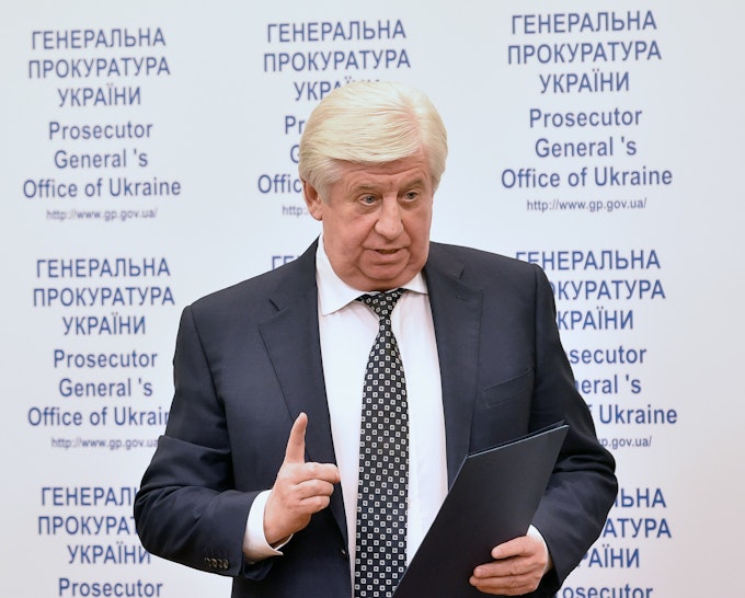 Ukrainian prosecutor general Viktor Shokin holds a press conference in Kiev on the situation in Dnipropetrovsk on November 2, 2015. Guennadi Korban, 45, a businessman close to the former governor of the eastern region of Dnipropetrovsk Igor Kolomoyski was arrested on October 31 as part of a crackdown on corruption and organised crime, authorities said.