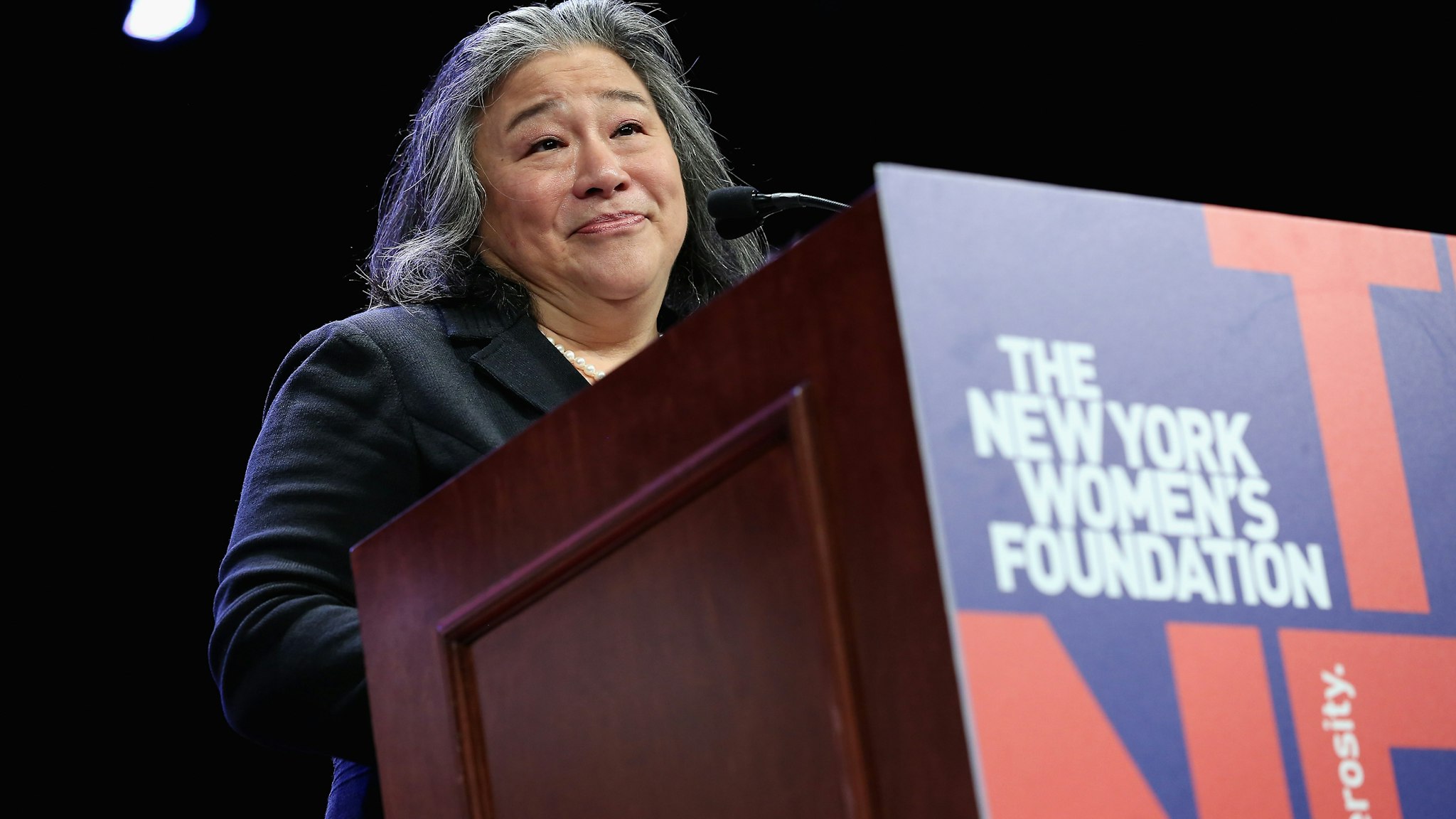 Times Up Legal Defence Fund, Tina Tchen speaks onstage during the New York Women's Foundation's 2018 "Celebrating Women" breakfast on May 10, 2018 in New York City.