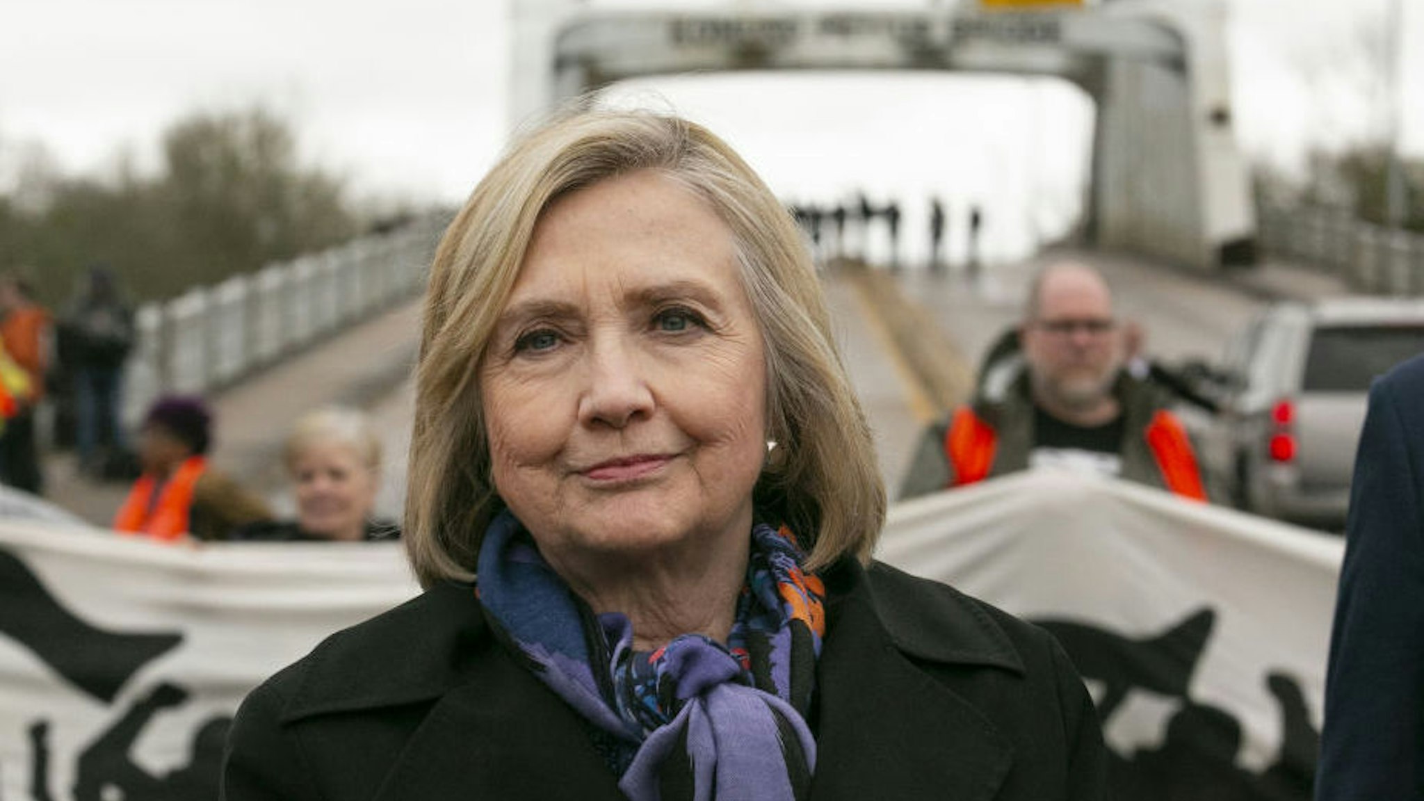 Hillary Clinton, former U.S. secretary of state, attends the Selma Bridge Crossing Jubilee at the Edmund Pettus Bridge in Selma, Alabama, U.S., on Sunday, March 3, 2019. This event celebrates the cultural and spiritual diversity of the Voting Rights Movement and calls for people of all faiths to work together.