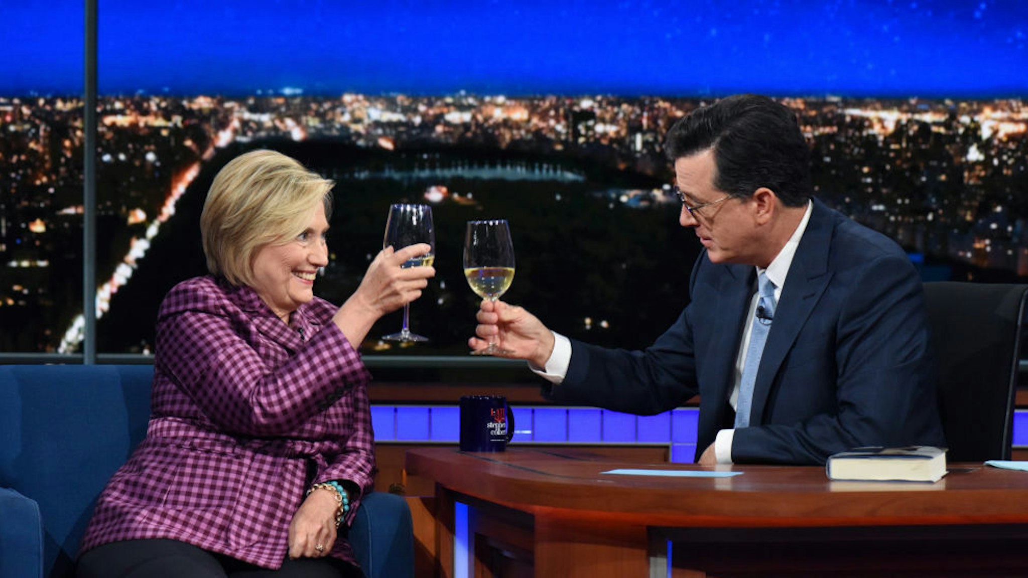 The Late Show with Stephen Colbert and guest Hillary Clinton during Tuesday's September 19, 2017 show. (Photo by Scott Kowalchyk/CBS via Getty Images)