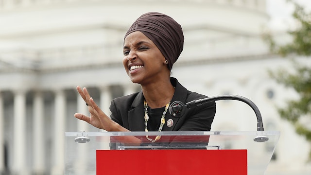 WASHINGTON, DC - SEPTEMBER 26: Rep. Ilhan Omar (D-MN) speaks at the “Impeachment Now!” rally in support of an immediate inquiry towards articles of impeachment against U.S. President Donald Trump on the grounds of the U.S. Capital on September 26, 2019in Washington, DC.