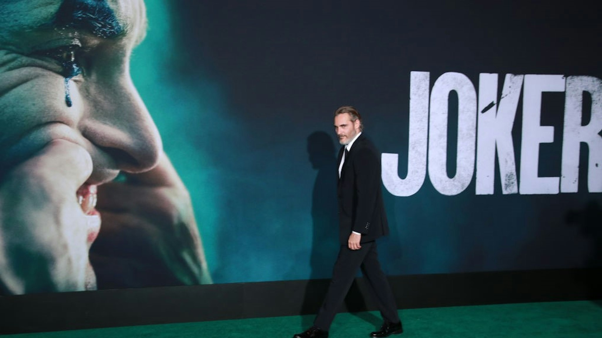 Joaquin Phoenix attends the premiere of Warner Bros Pictures "Joker" on September 28, 2019 in Hollywood, California.